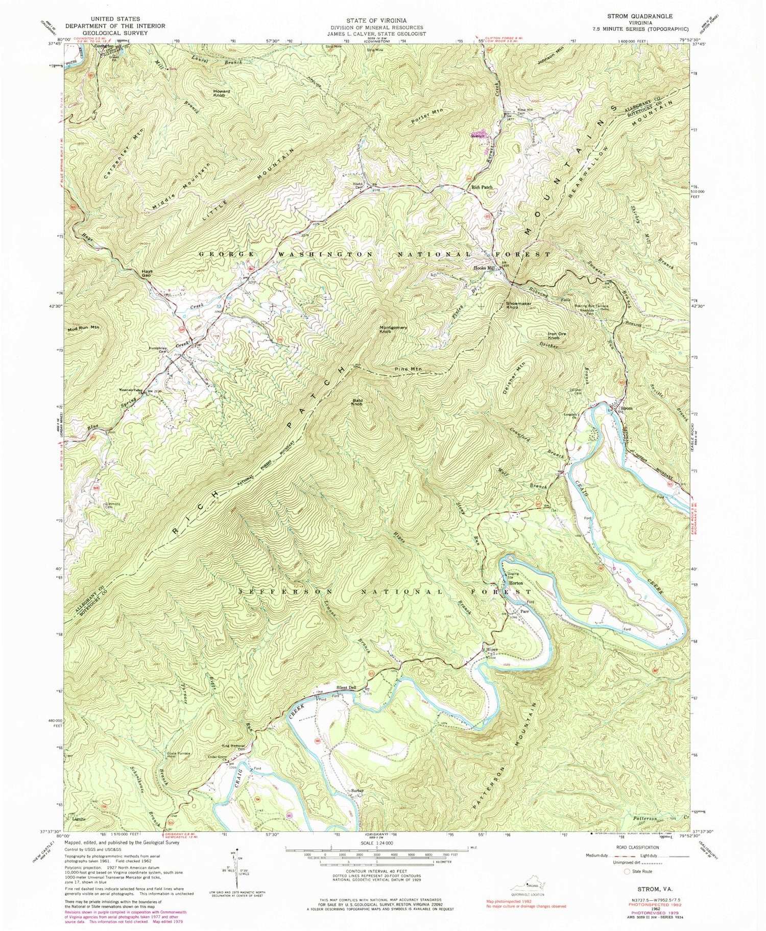 Classic USGS Strom Virginia 7.5'x7.5' Topo Map Image