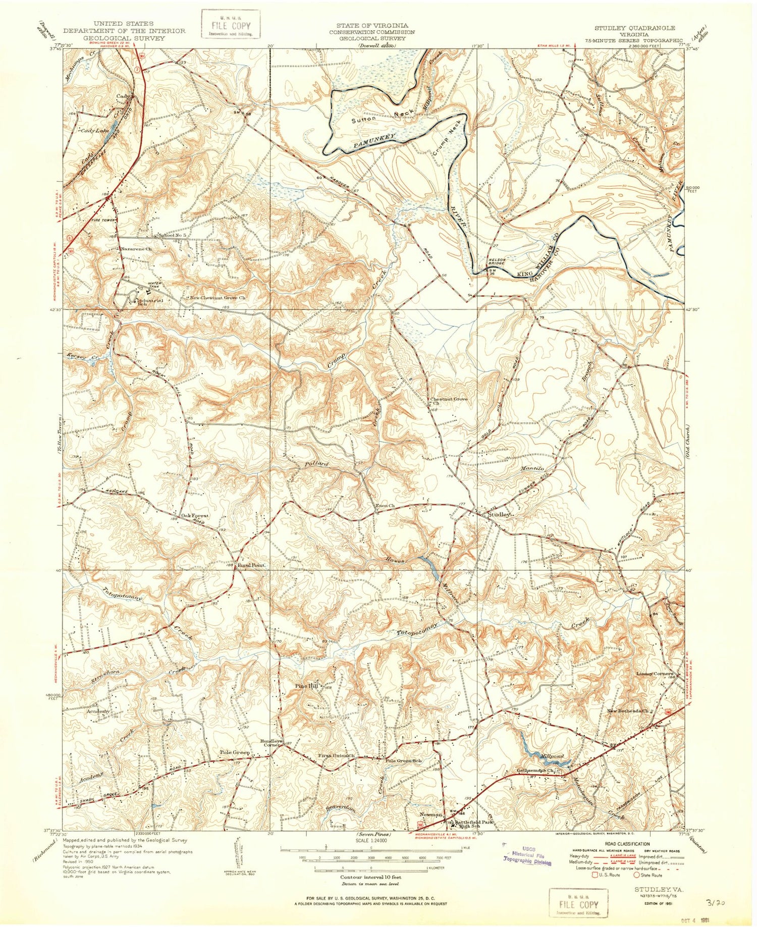 Classic USGS Studley Virginia 7.5'x7.5' Topo Map Image