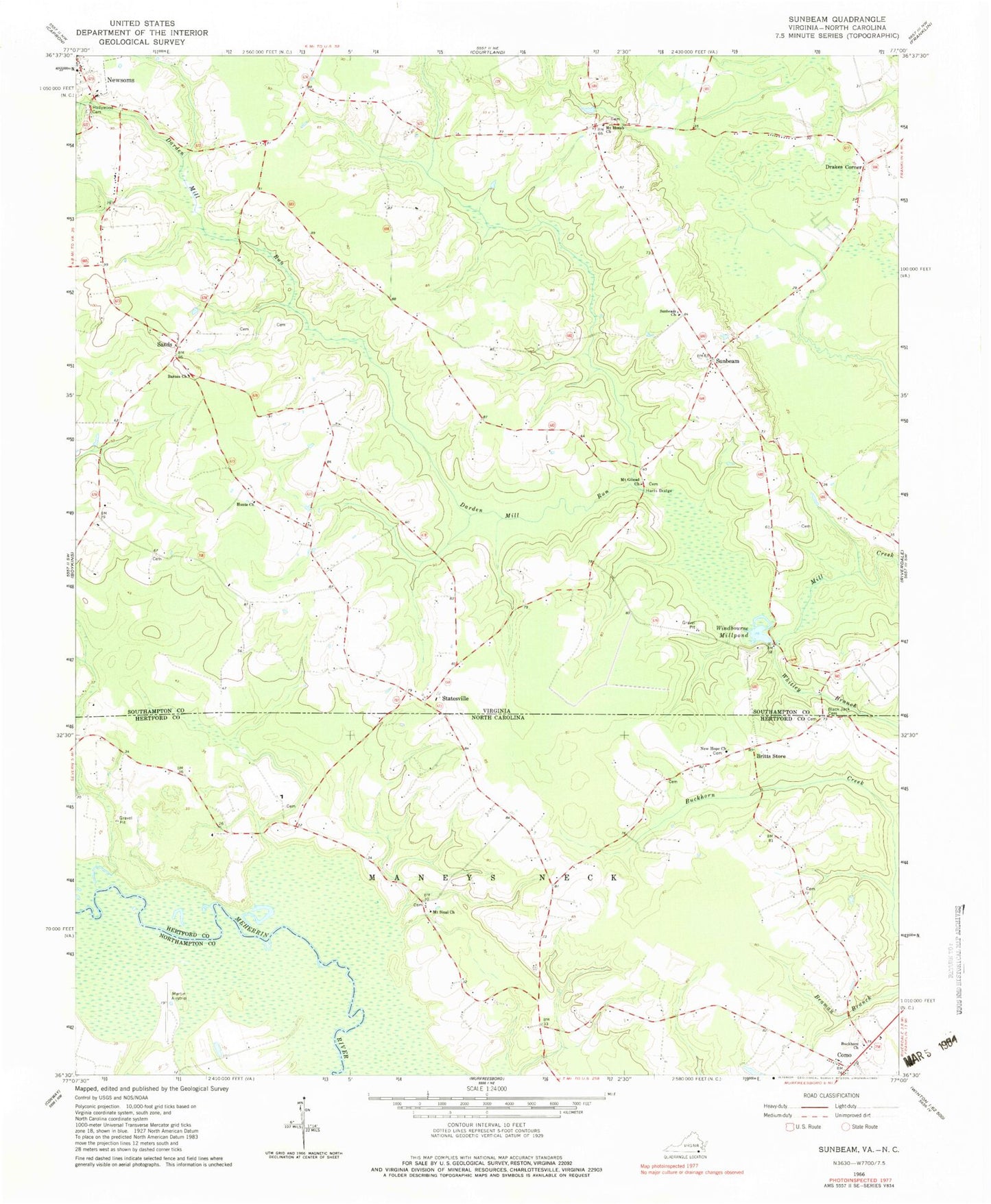 Classic USGS Sunbeam Virginia 7.5'x7.5' Topo Map Image