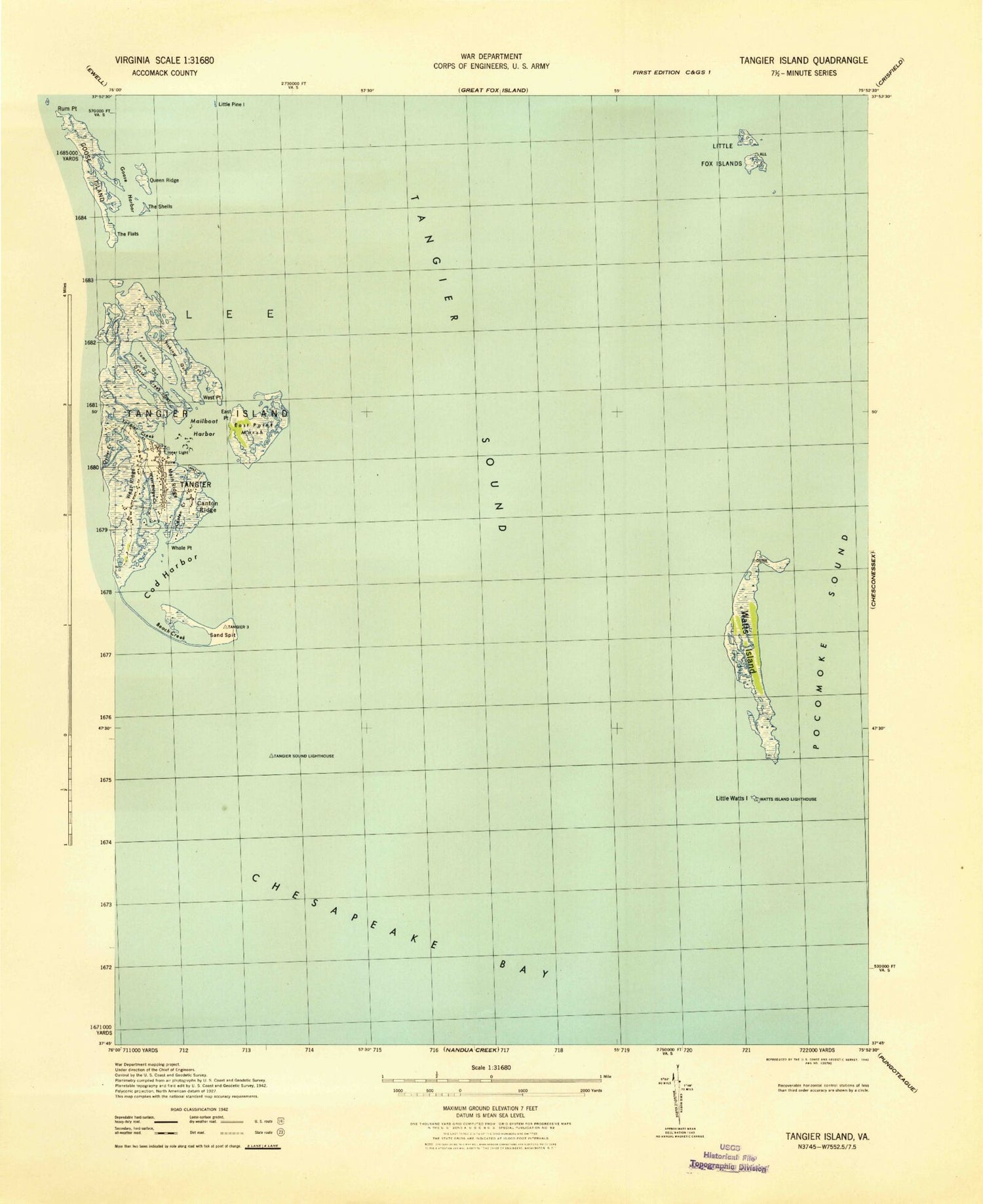 Classic USGS Tangier Island Virginia 7.5'x7.5' Topo Map Image