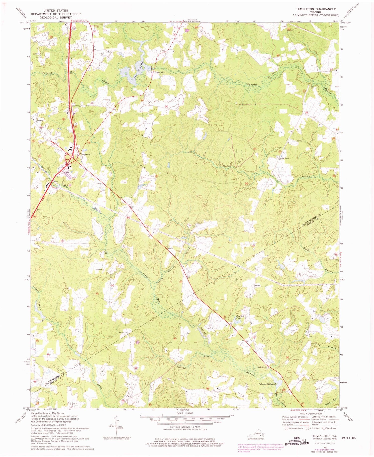 Classic USGS Templeton Virginia 7.5'x7.5' Topo Map Image