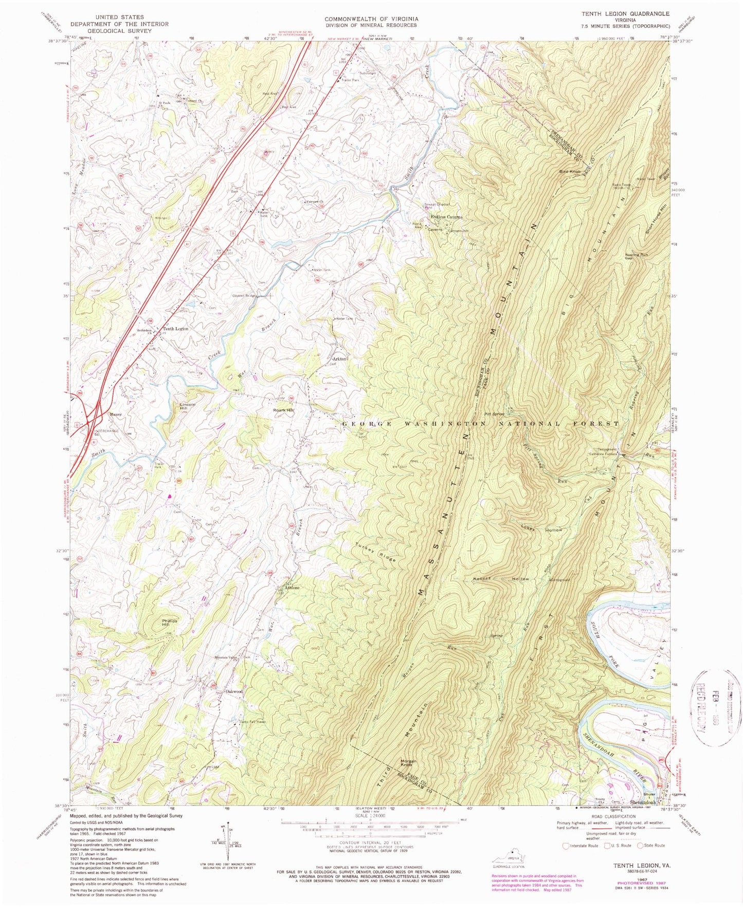 Classic USGS Tenth Legion Virginia 7.5'x7.5' Topo Map Image
