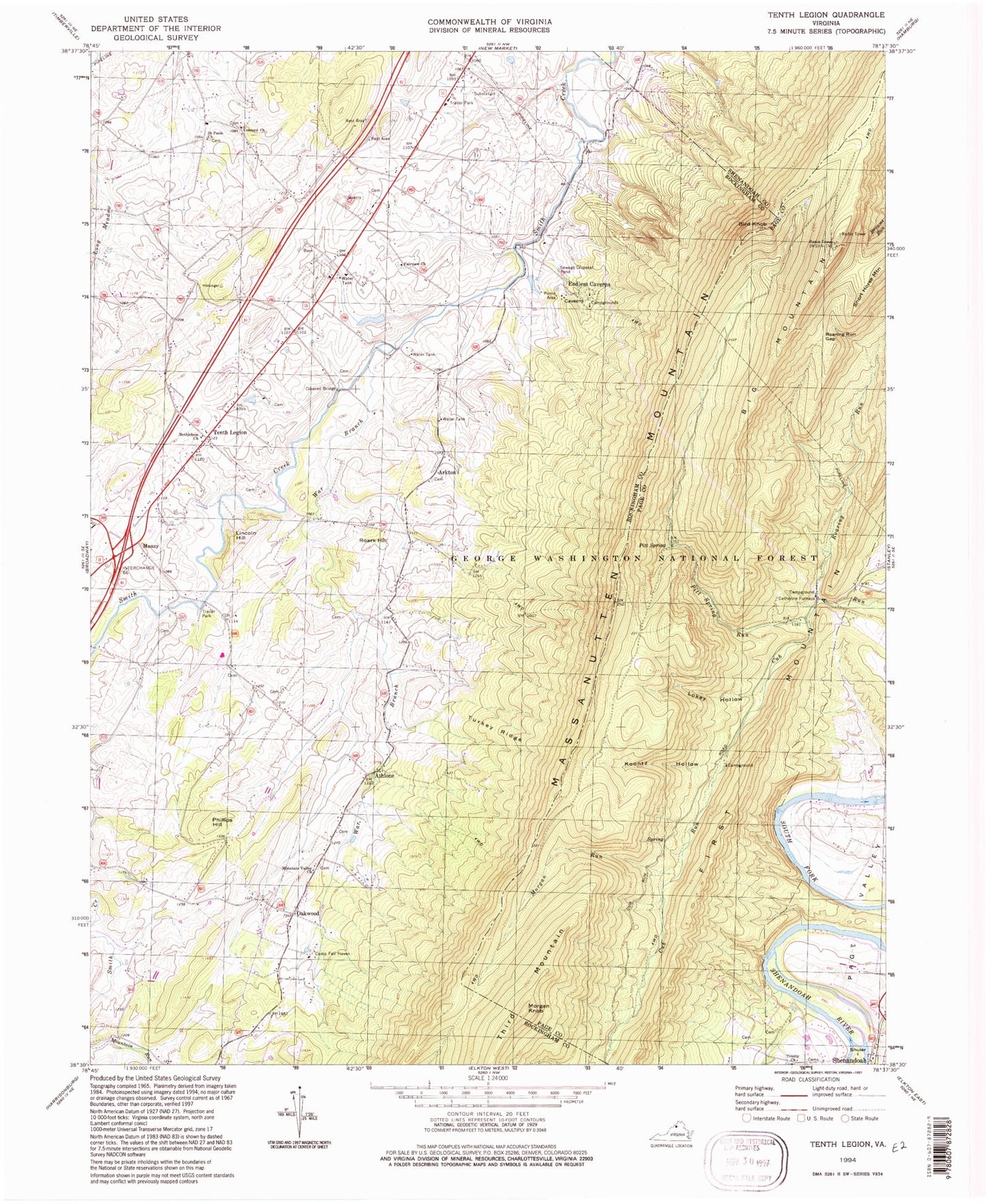 Classic USGS Tenth Legion Virginia 7.5'x7.5' Topo Map Image