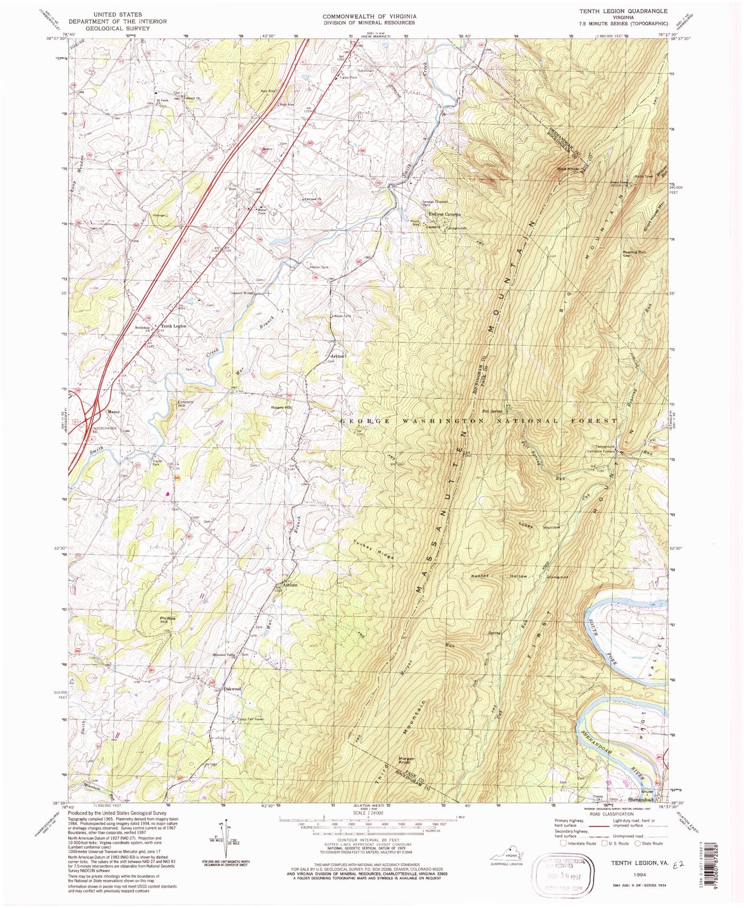 Classic USGS Tenth Legion Virginia 7.5'x7.5' Topo Map Image