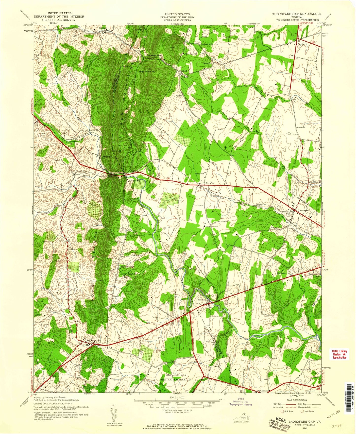 Classic USGS Thoroughfare Gap Virginia 7.5'x7.5' Topo Map Image
