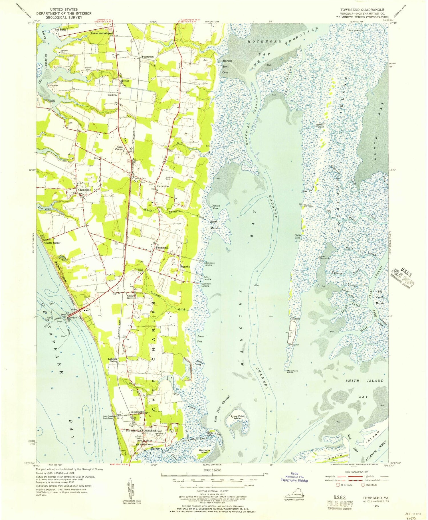 Classic USGS Townsend Virginia 7.5'x7.5' Topo Map Image