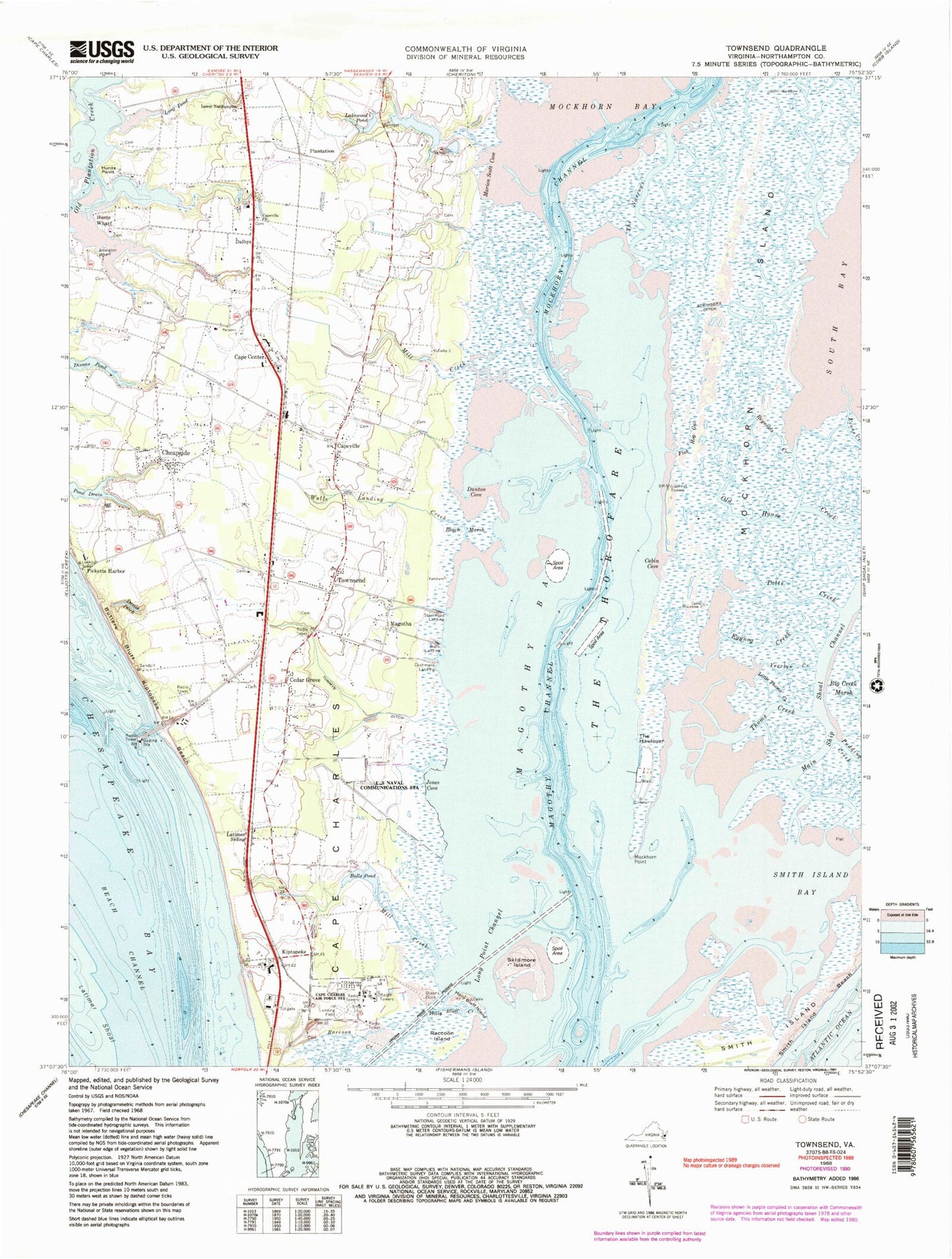 Classic USGS Townsend Virginia 7.5'x7.5' Topo Map Image