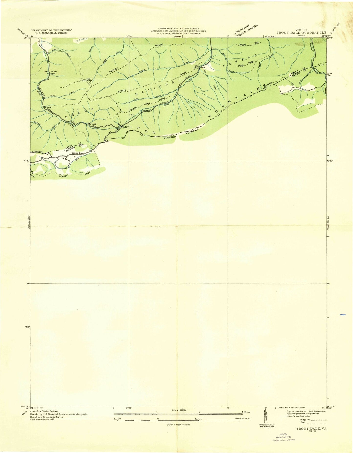 Classic USGS Trout Dale Virginia 7.5'x7.5' Topo Map Image