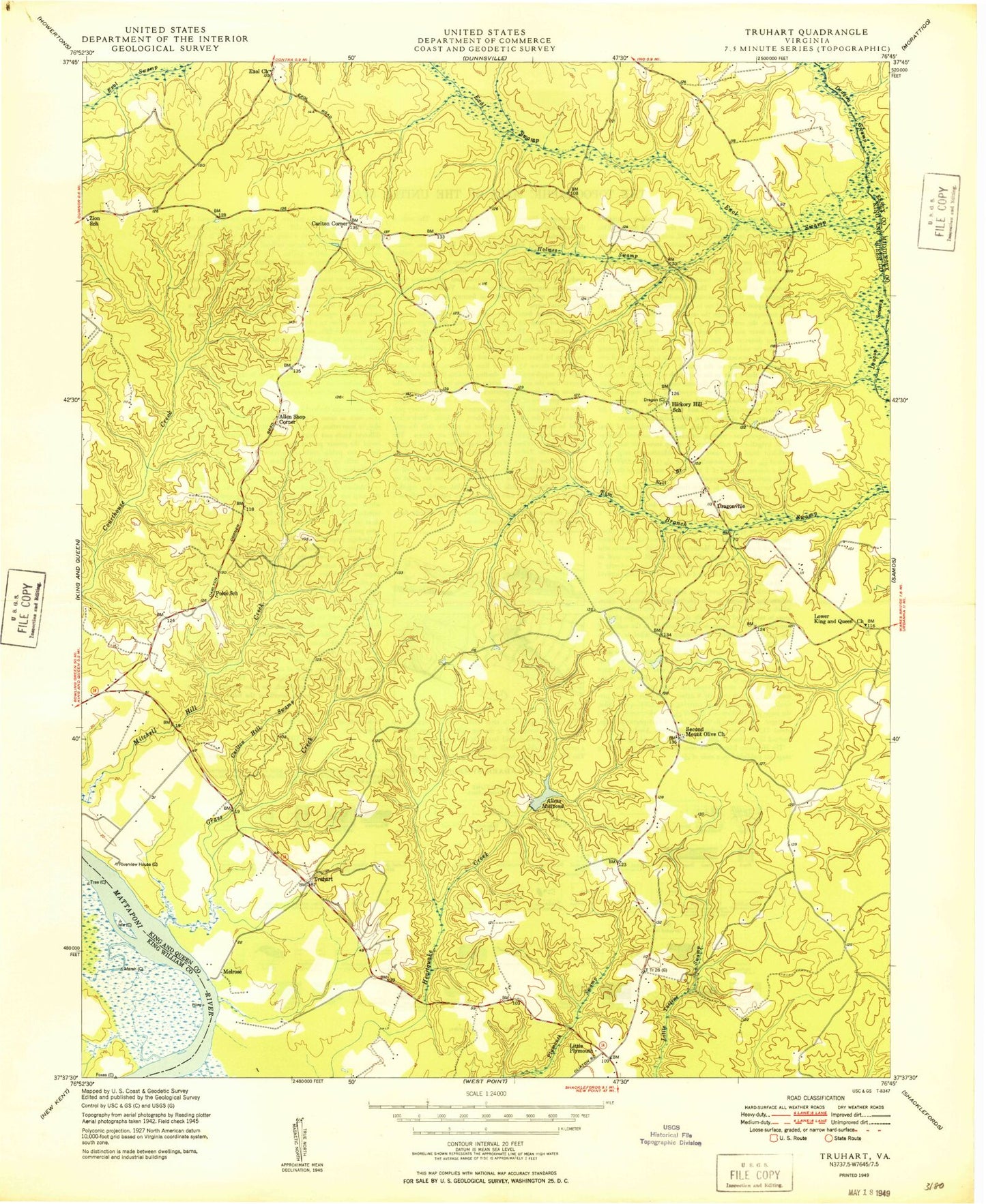 Classic USGS Truhart Virginia 7.5'x7.5' Topo Map Image