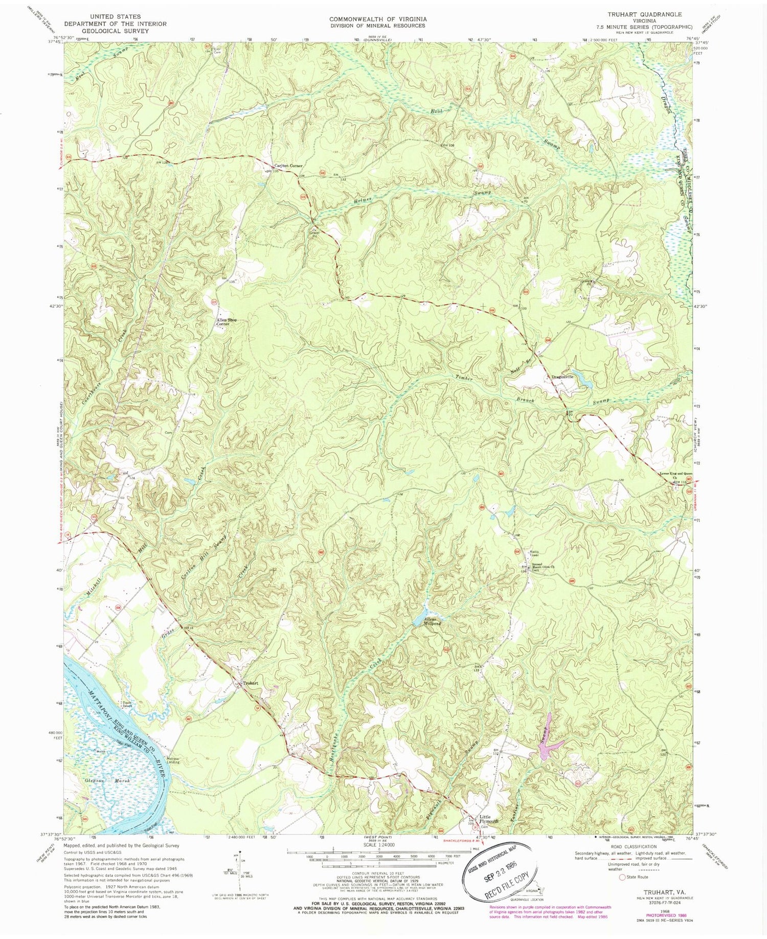 Classic USGS Truhart Virginia 7.5'x7.5' Topo Map Image