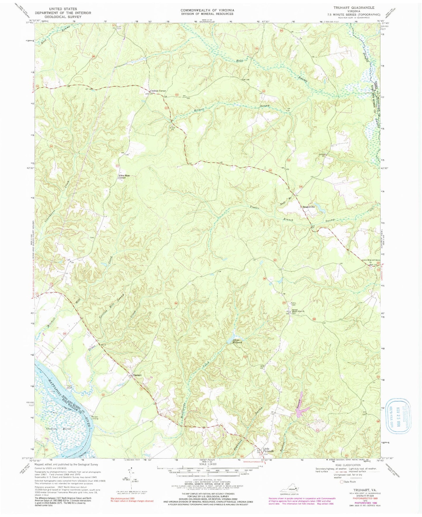 Classic USGS Truhart Virginia 7.5'x7.5' Topo Map Image