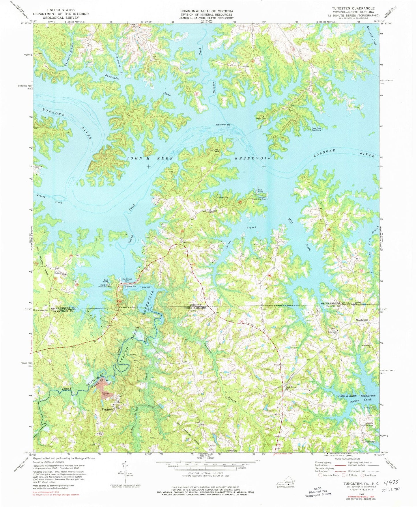 Classic USGS Tungsten North Carolina 7.5'x7.5' Topo Map Image