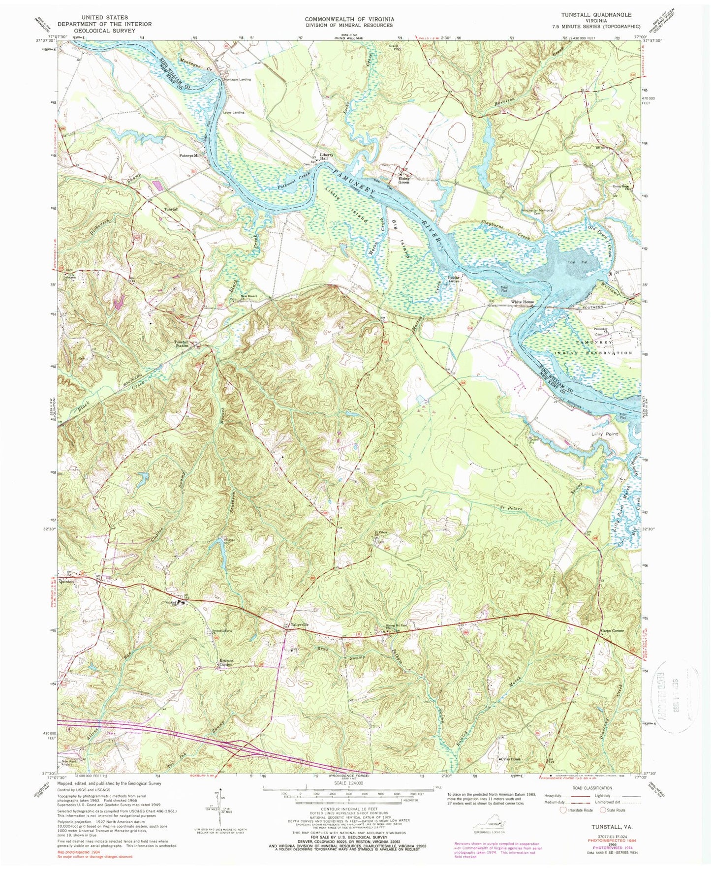 Classic USGS Tunstall Virginia 7.5'x7.5' Topo Map Image