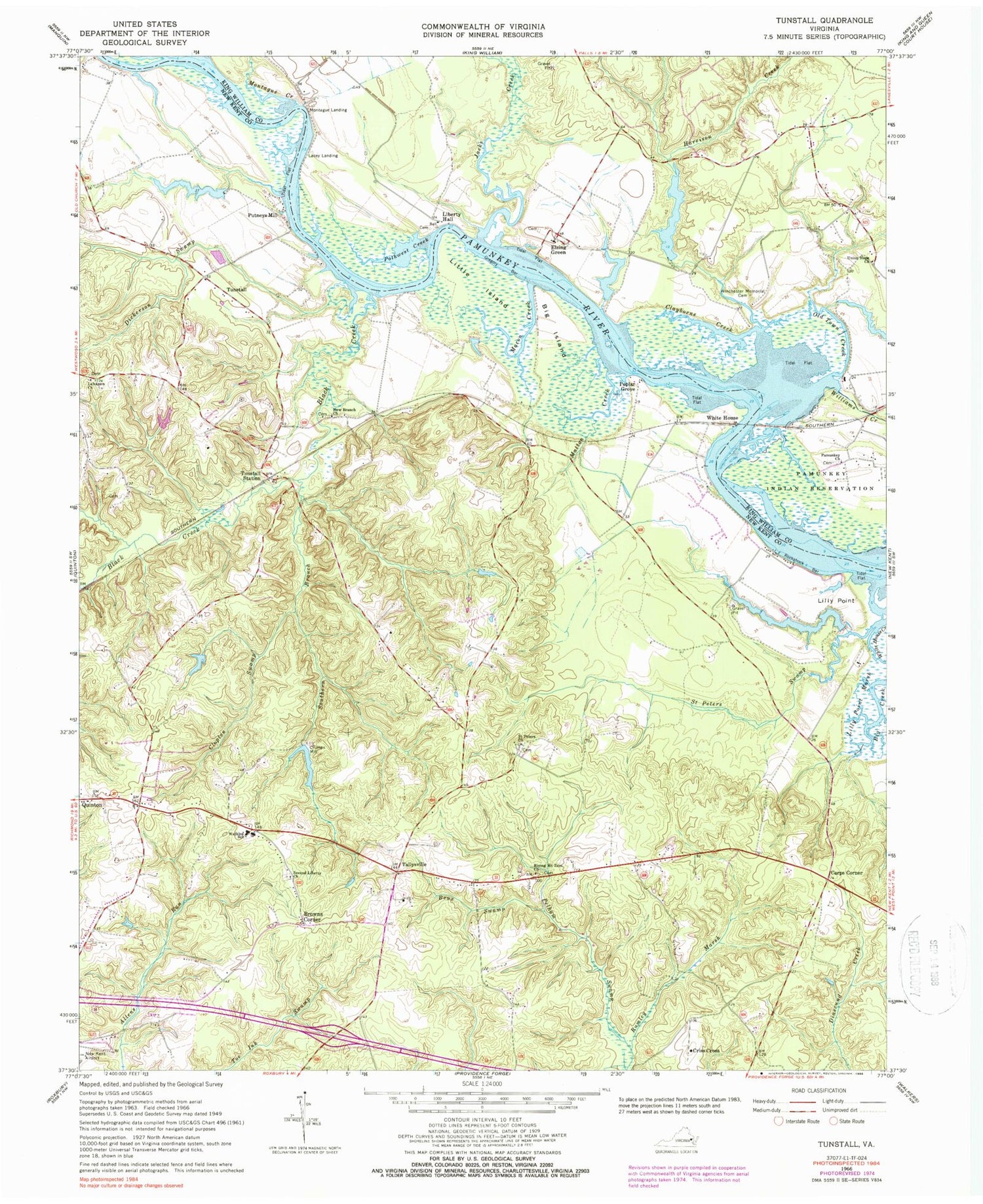 Classic USGS Tunstall Virginia 7.5'x7.5' Topo Map Image