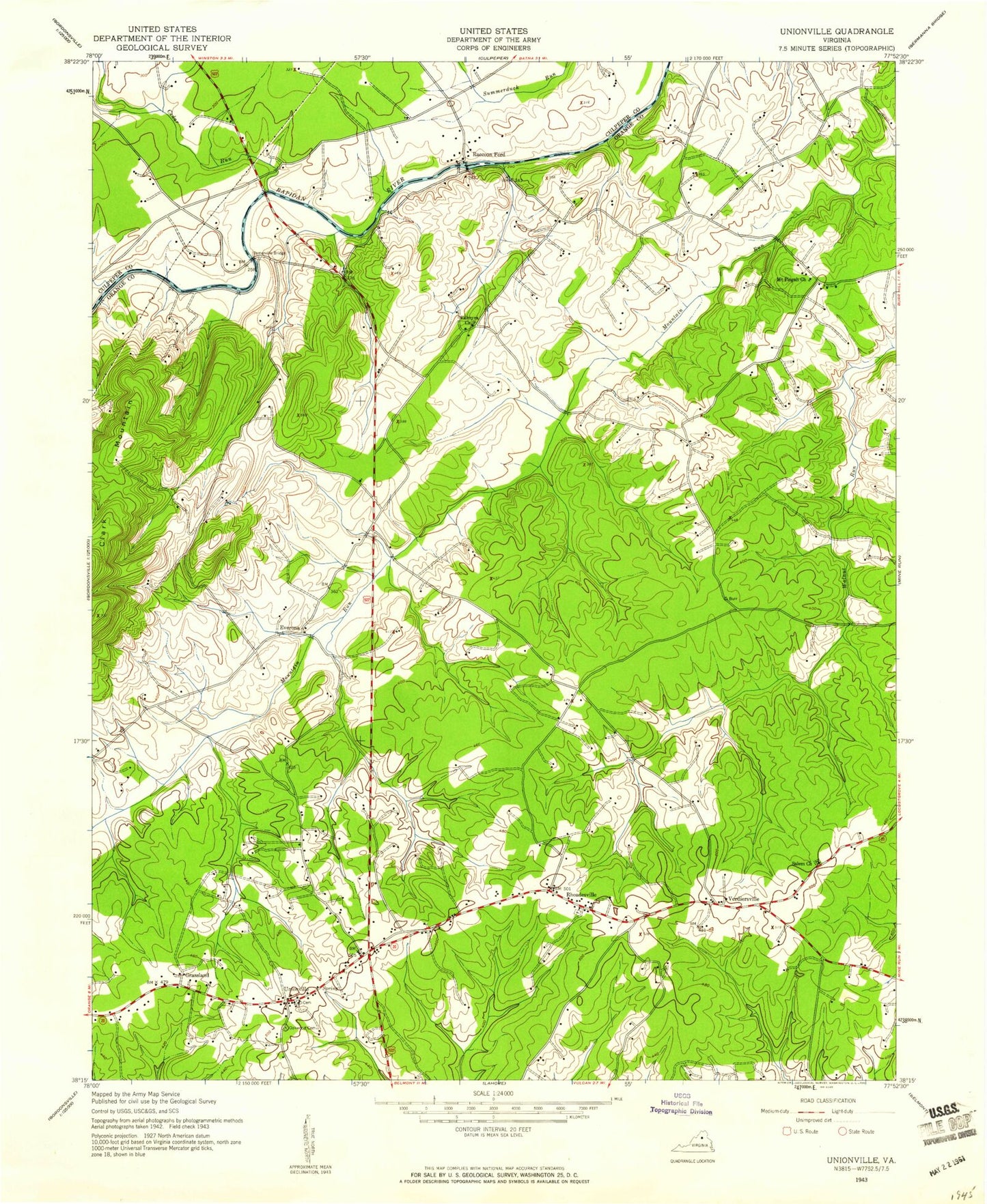 Classic USGS Unionville Virginia 7.5'x7.5' Topo Map Image