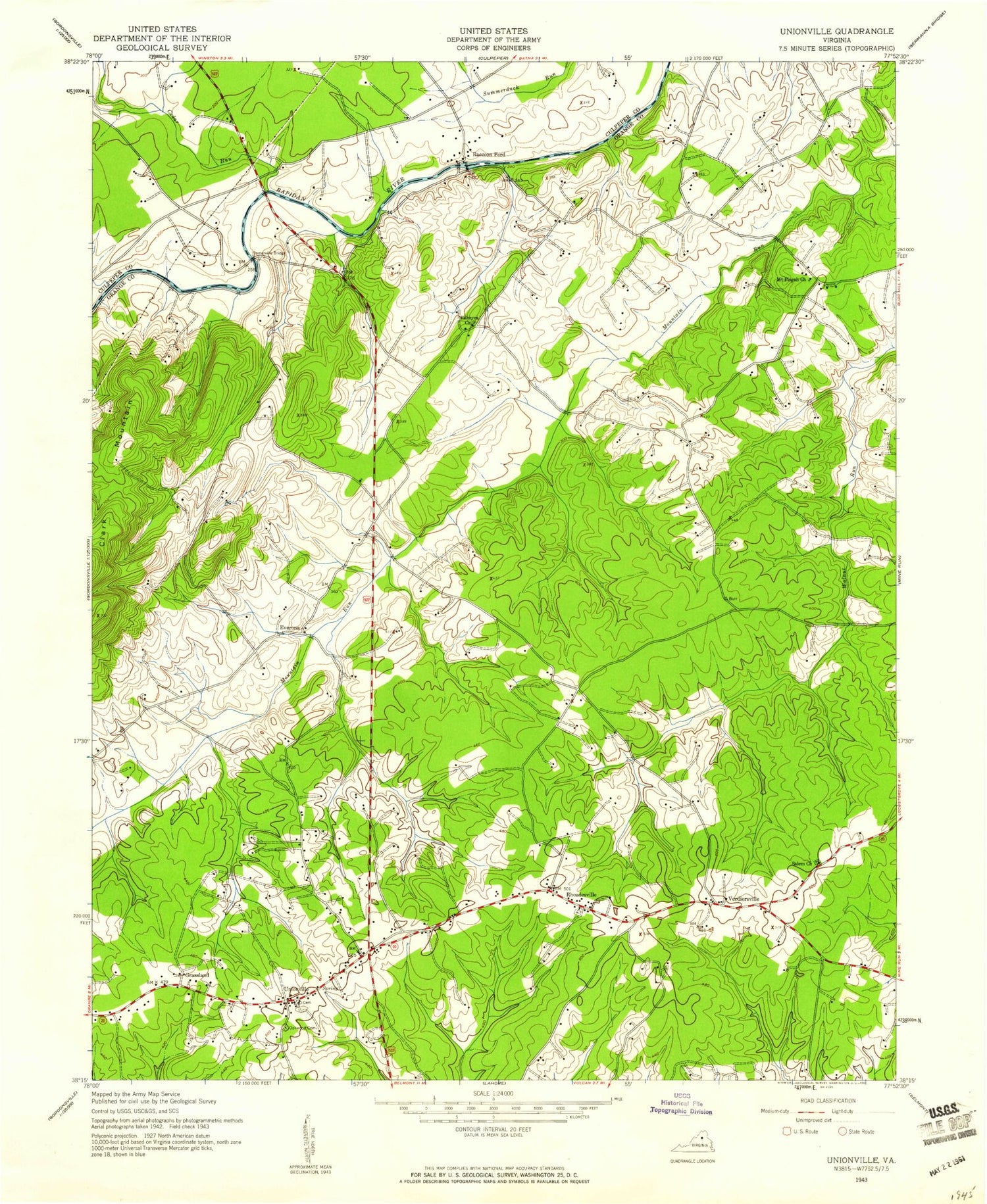 Classic USGS Unionville Virginia 7.5'x7.5' Topo Map Image