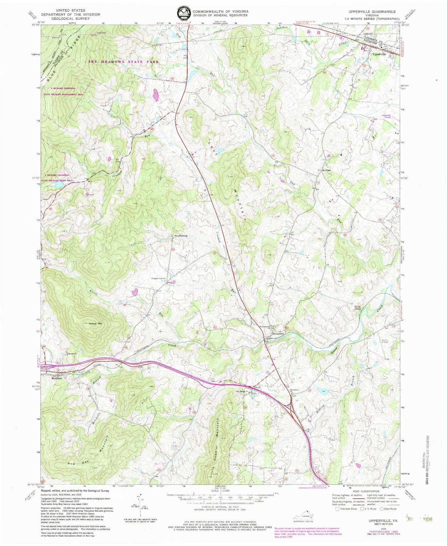 Classic USGS Upperville Virginia 7.5'x7.5' Topo Map Image