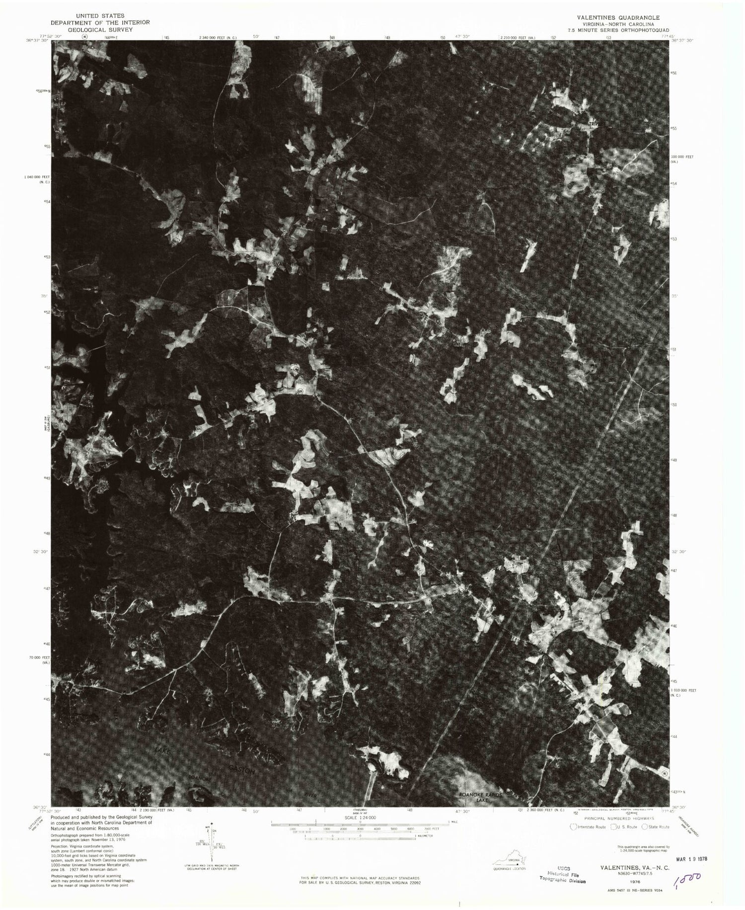 Classic USGS Valentines Virginia 7.5'x7.5' Topo Map Image