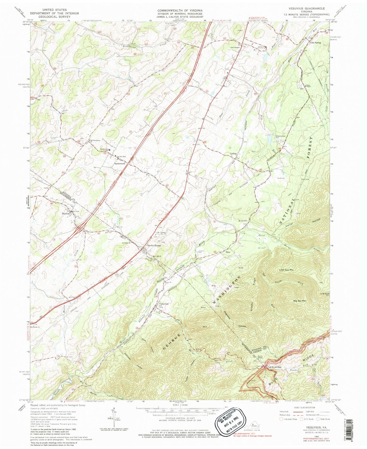 Classic USGS Vesuvius Virginia 7.5'x7.5' Topo Map Image