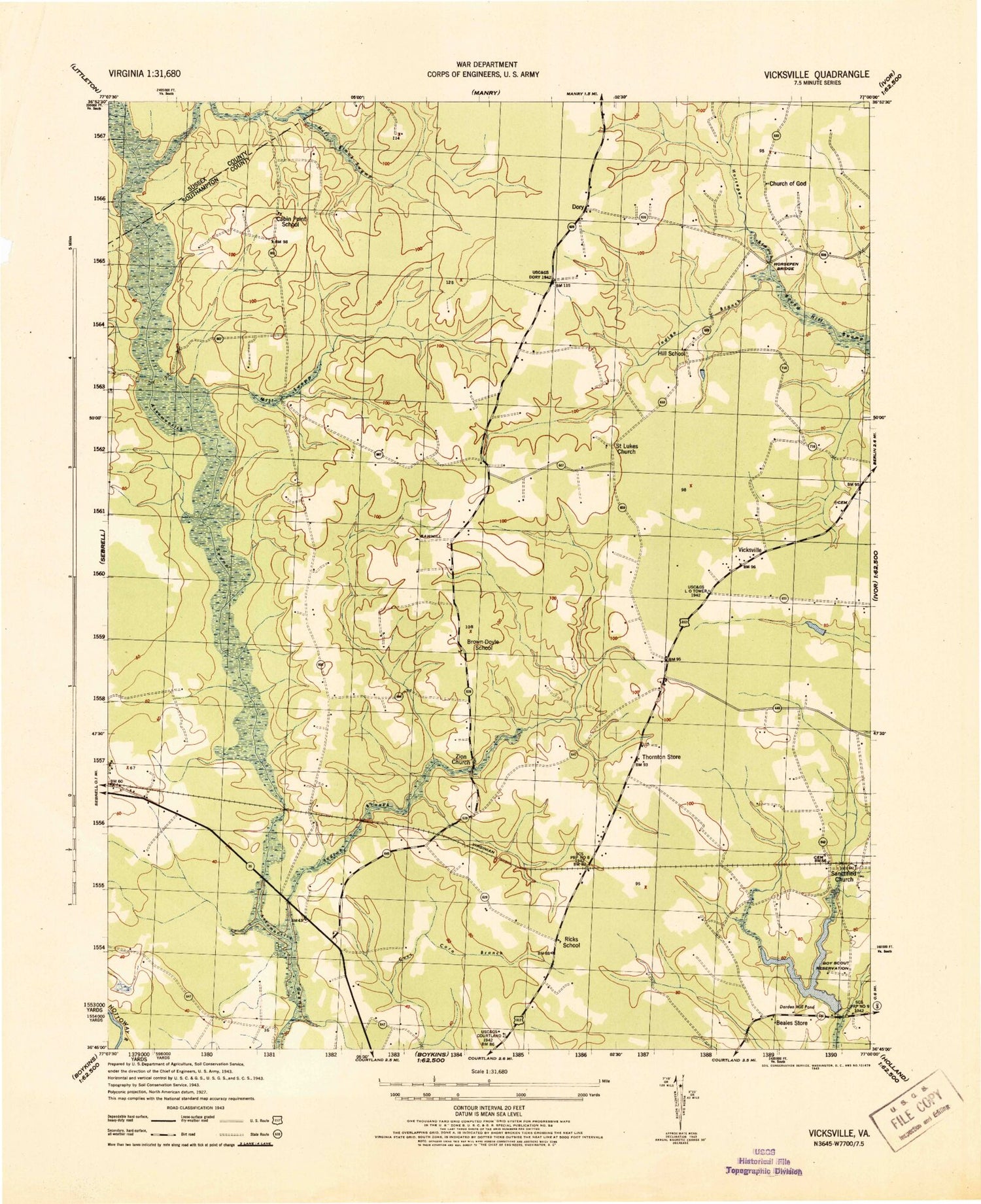 Classic USGS Vicksville Virginia 7.5'x7.5' Topo Map Image