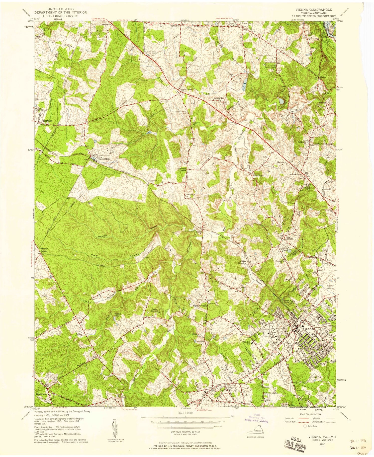 Classic USGS Vienna Virginia 7.5'x7.5' Topo Map Image