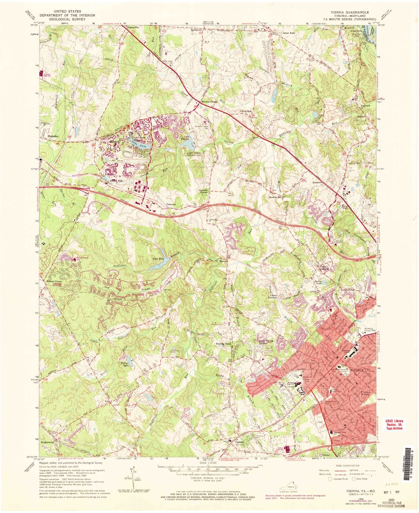 Classic USGS Vienna Virginia 7.5'x7.5' Topo Map Image