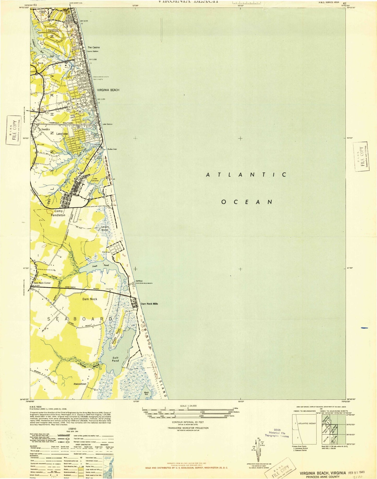 Classic USGS Virginia Beach Virginia 7.5'x7.5' Topo Map Image
