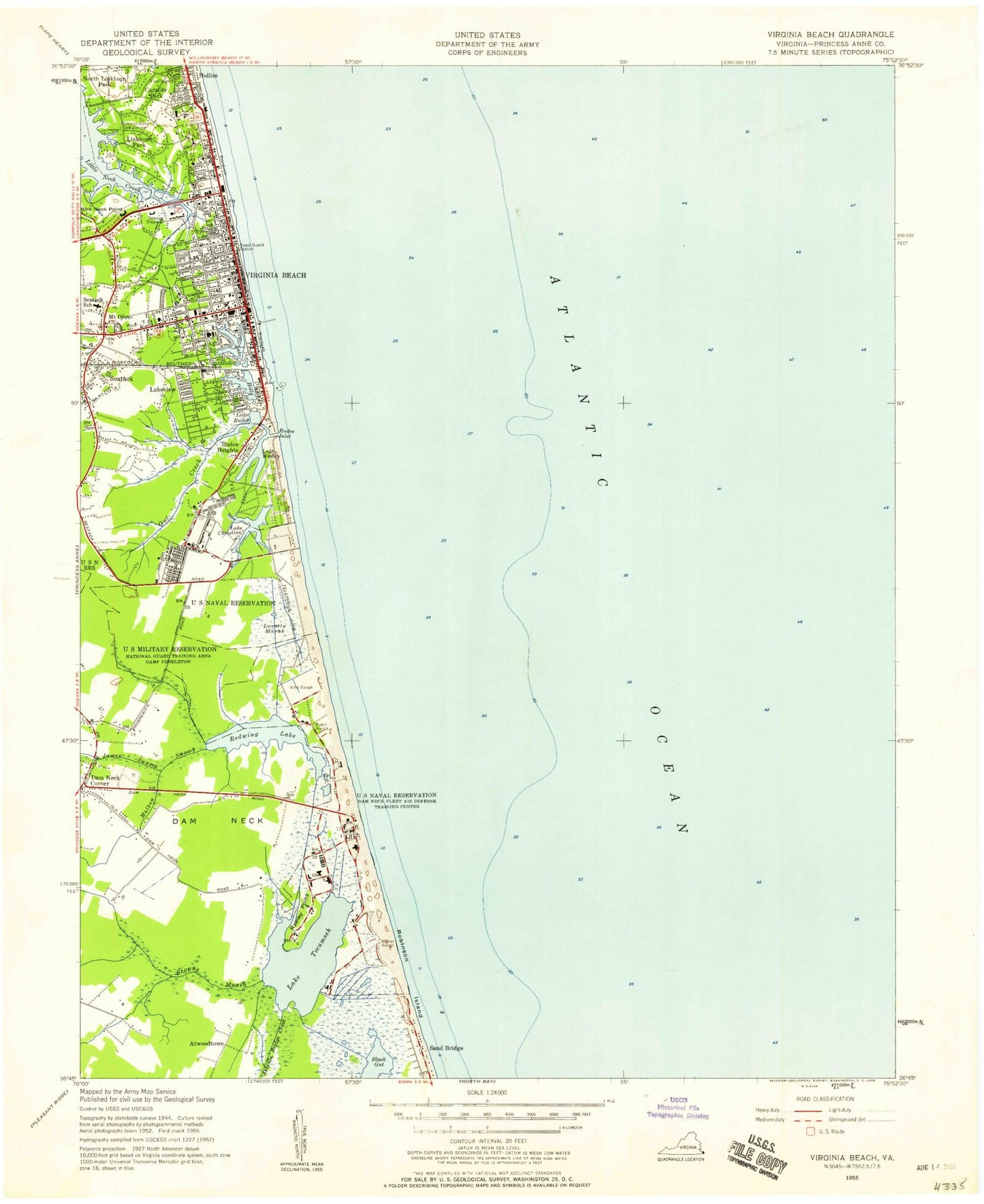 Classic USGS Virginia Beach Virginia 7.5'x7.5' Topo Map Image
