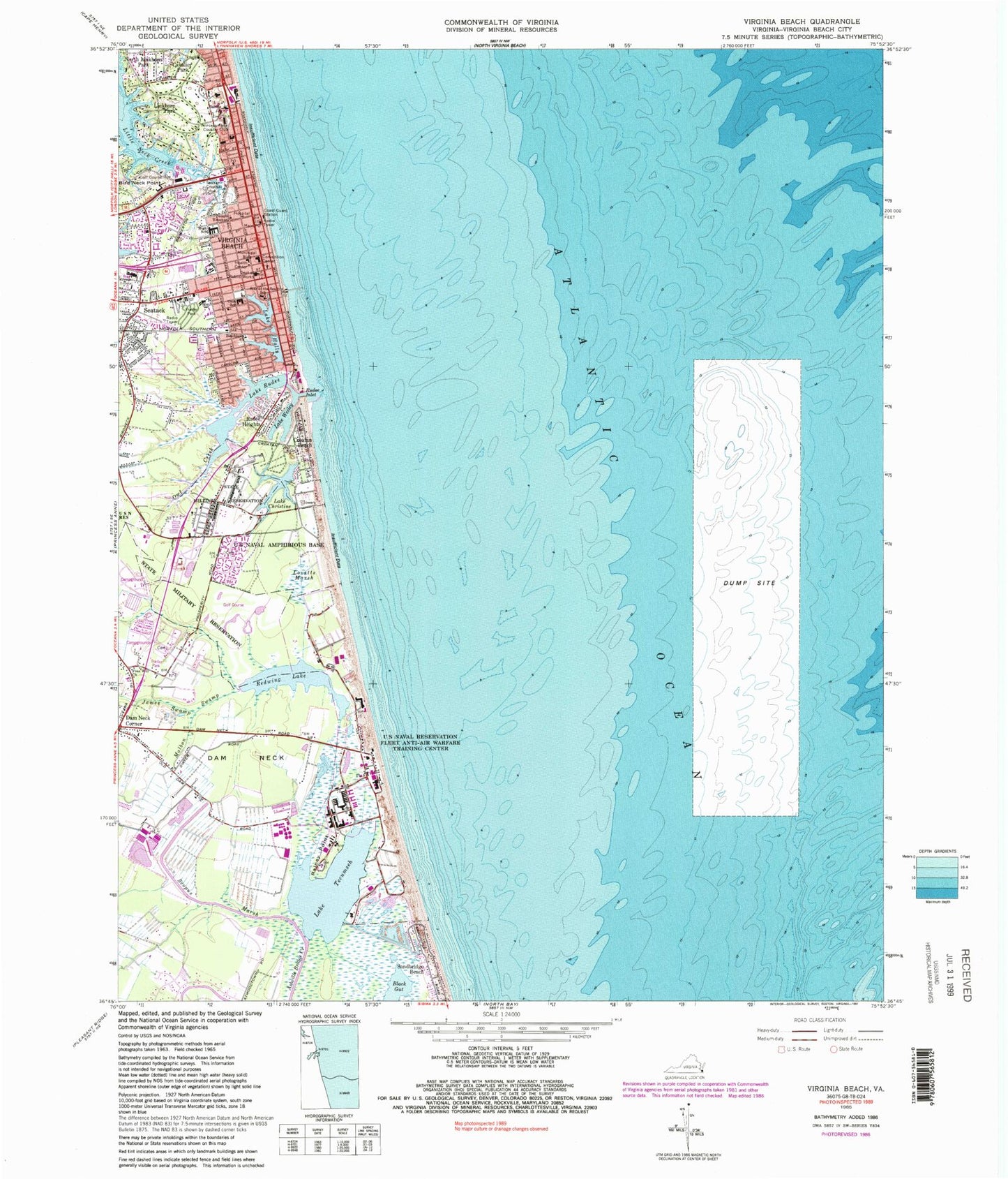 Classic USGS Virginia Beach Virginia 7.5'x7.5' Topo Map Image