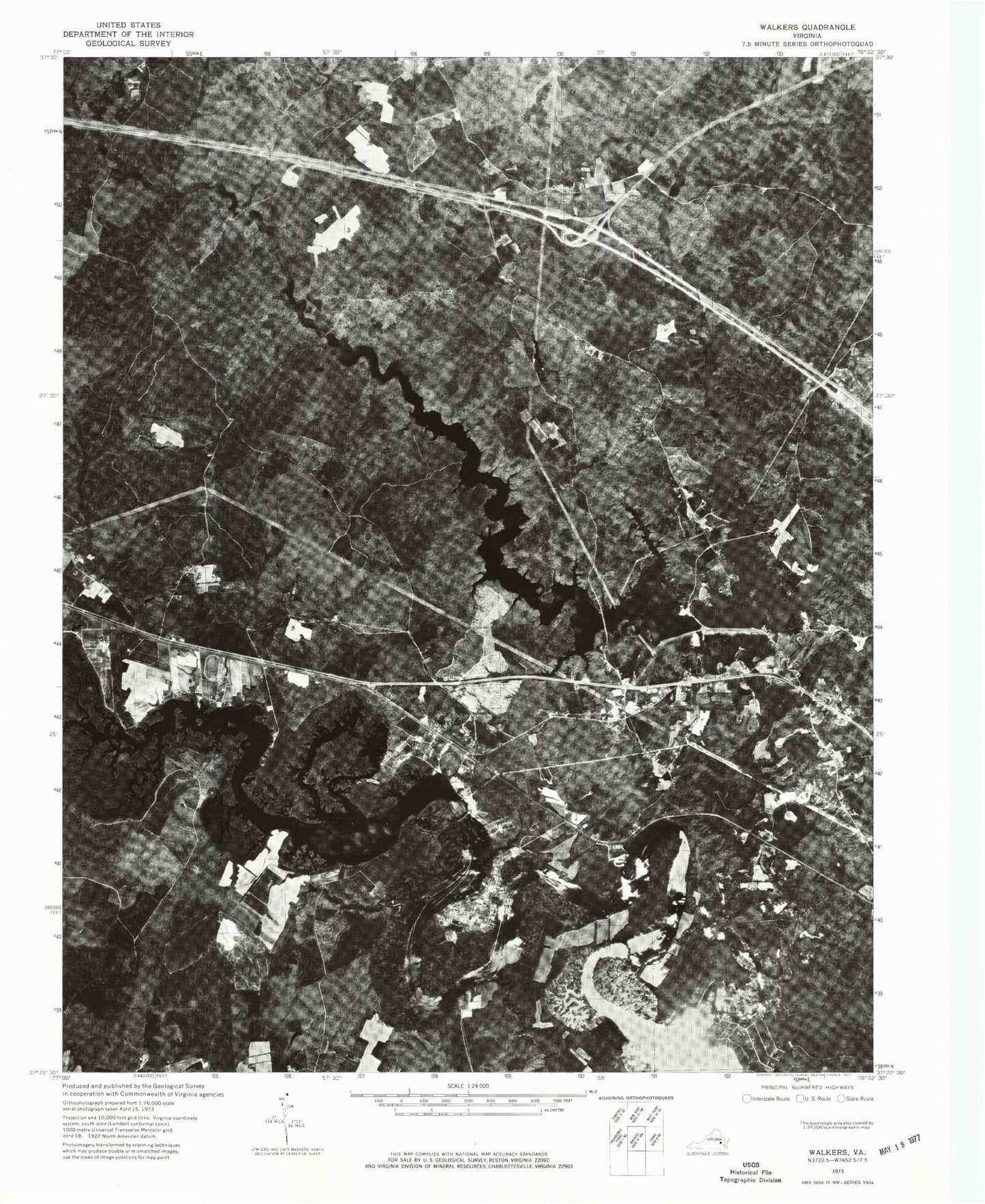 Classic USGS Walkers Virginia 7.5'x7.5' Topo Map Image