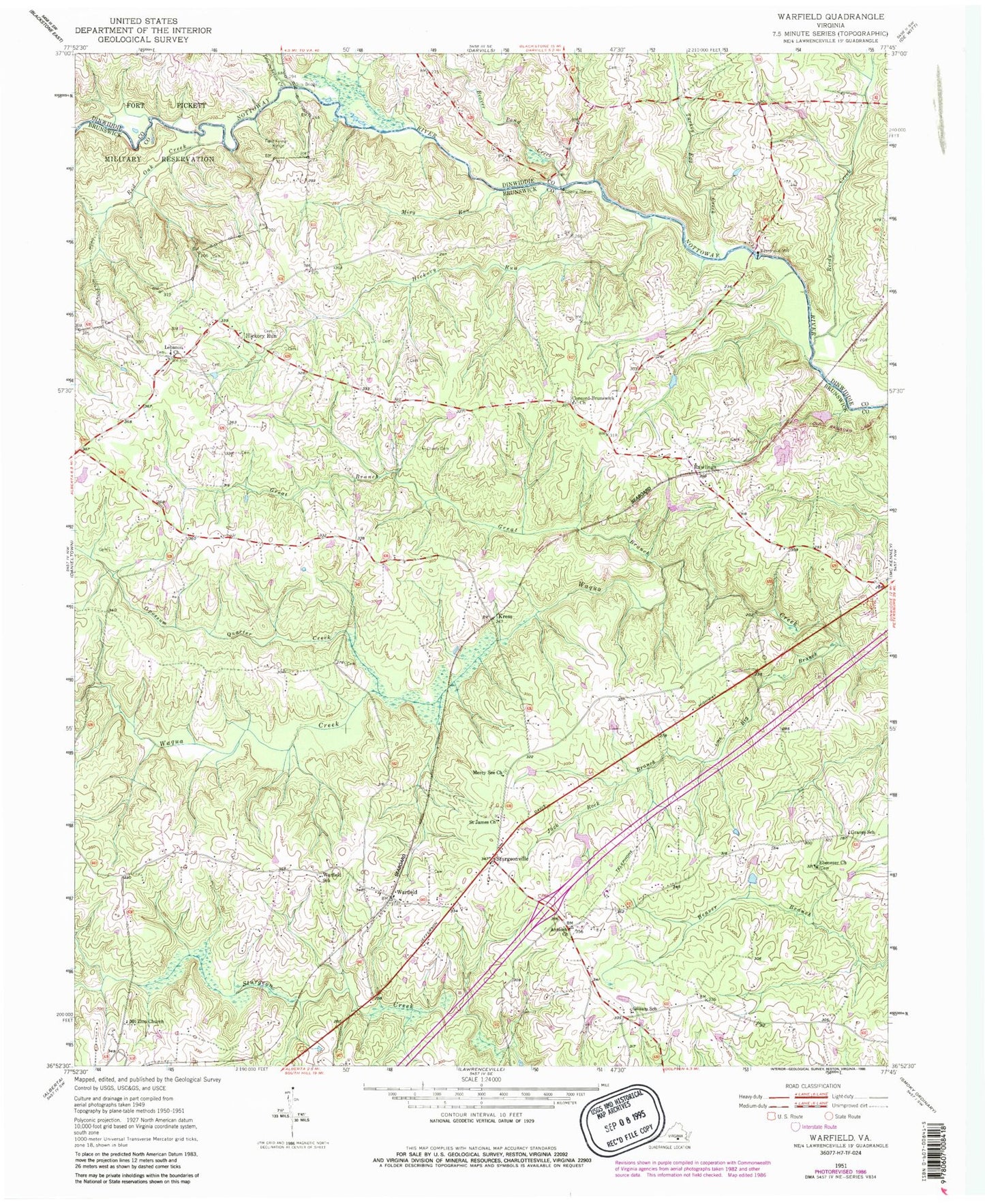 Classic USGS Warfield Virginia 7.5'x7.5' Topo Map Image