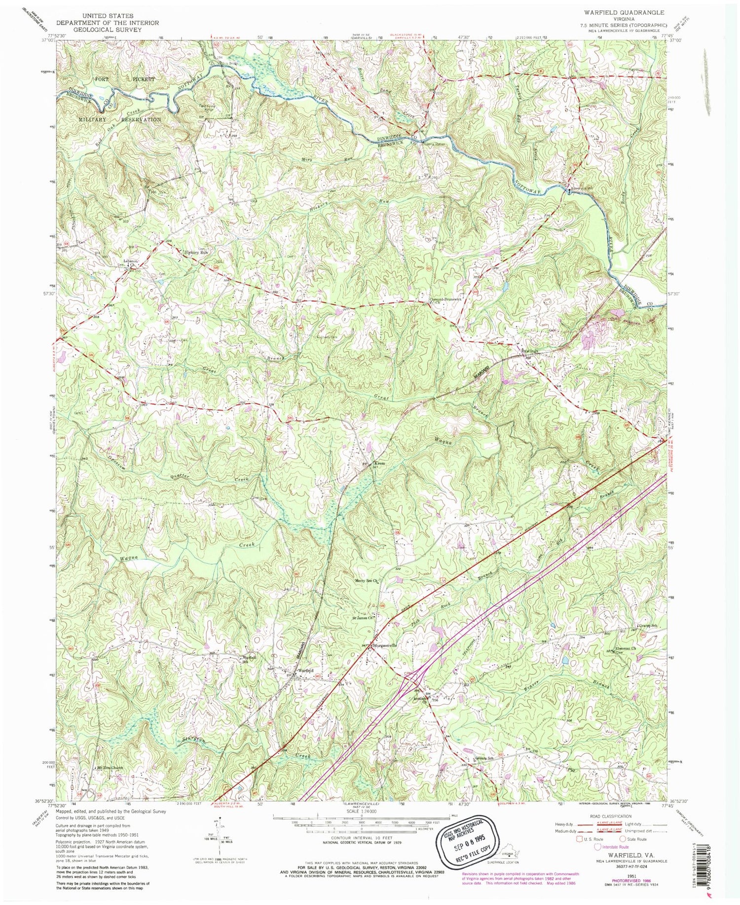 Classic USGS Warfield Virginia 7.5'x7.5' Topo Map Image
