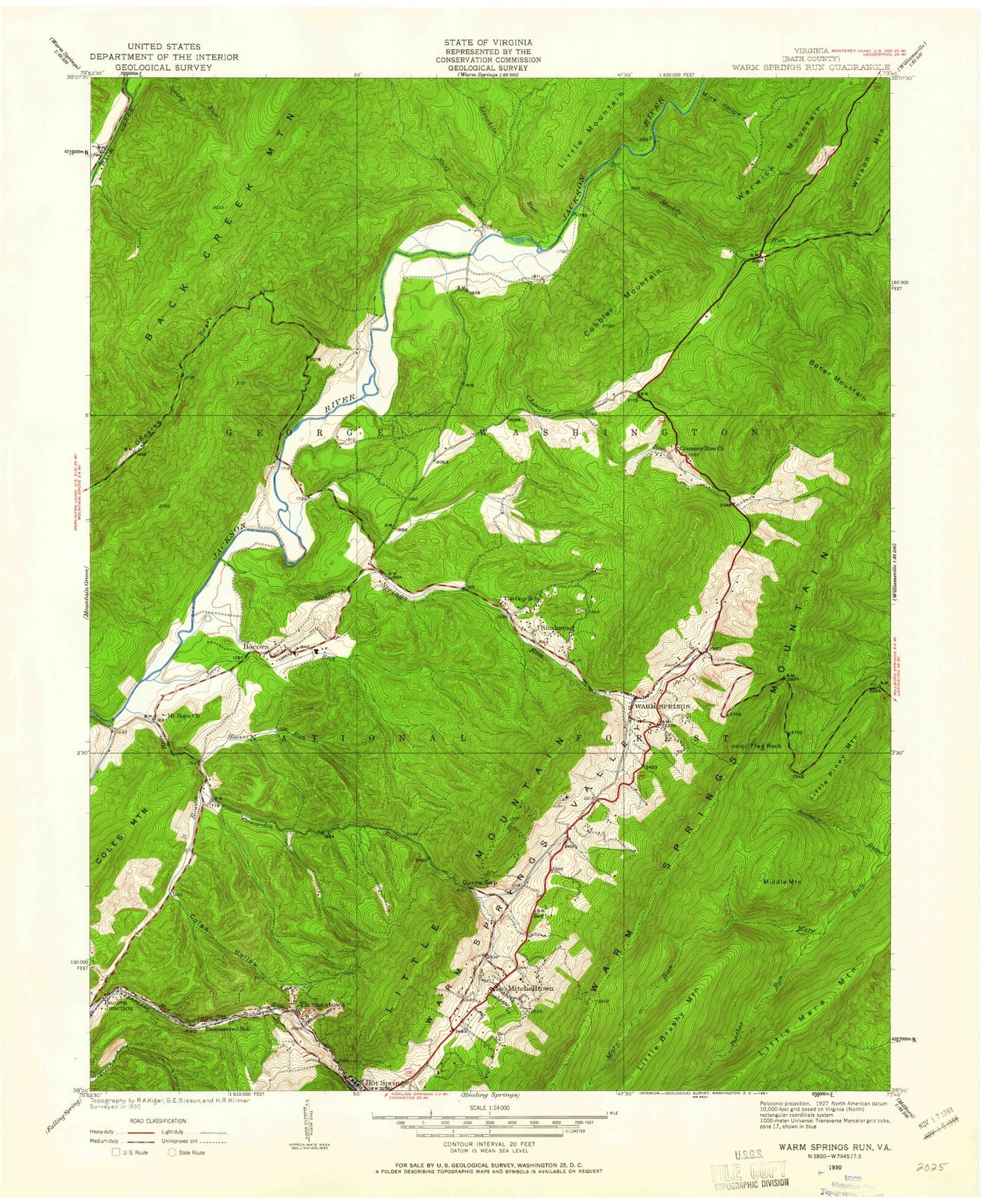 Classic USGS Warm Springs Virginia 7.5'x7.5' Topo Map Image