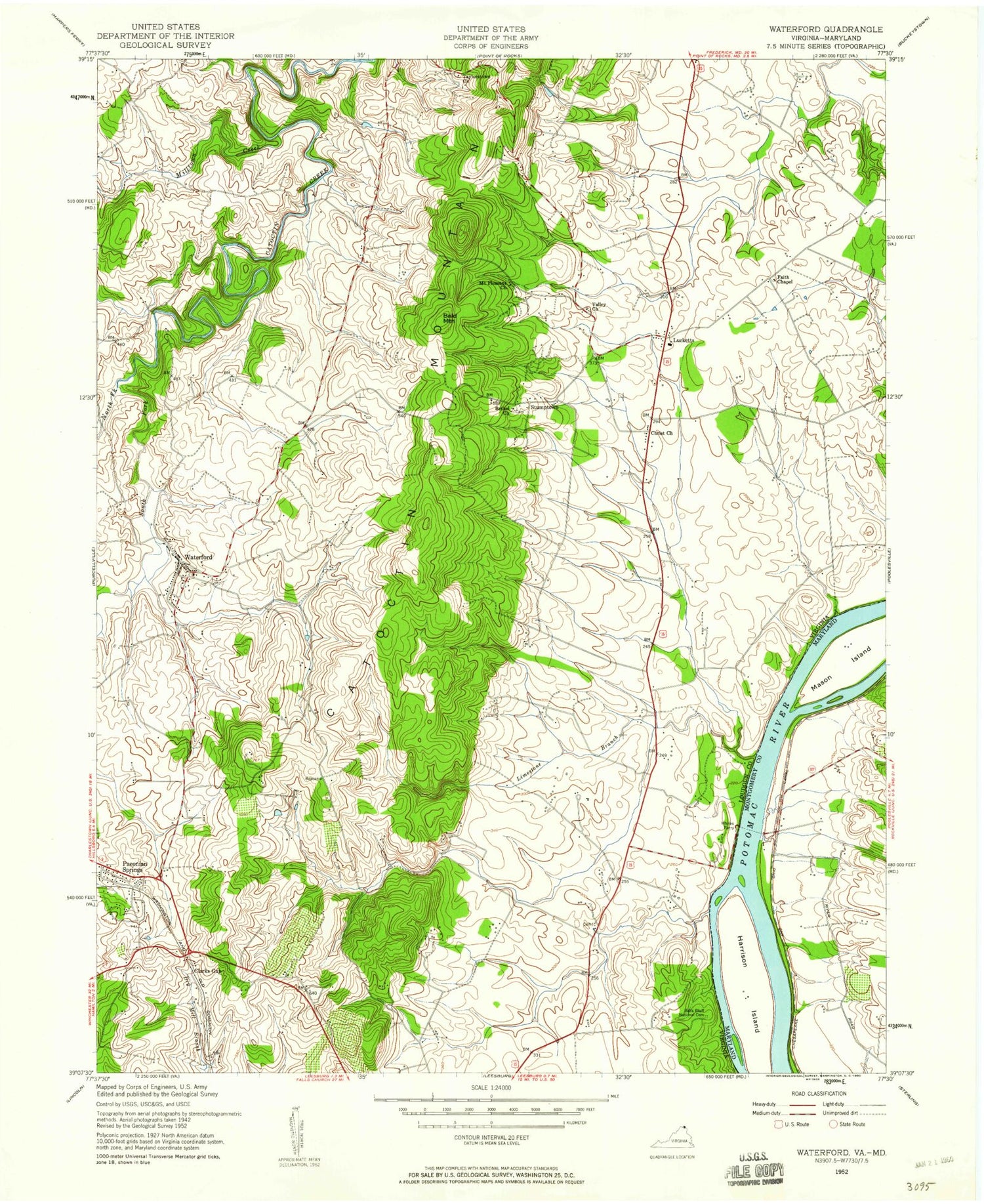 Classic USGS Waterford Virginia 7.5'x7.5' Topo Map Image
