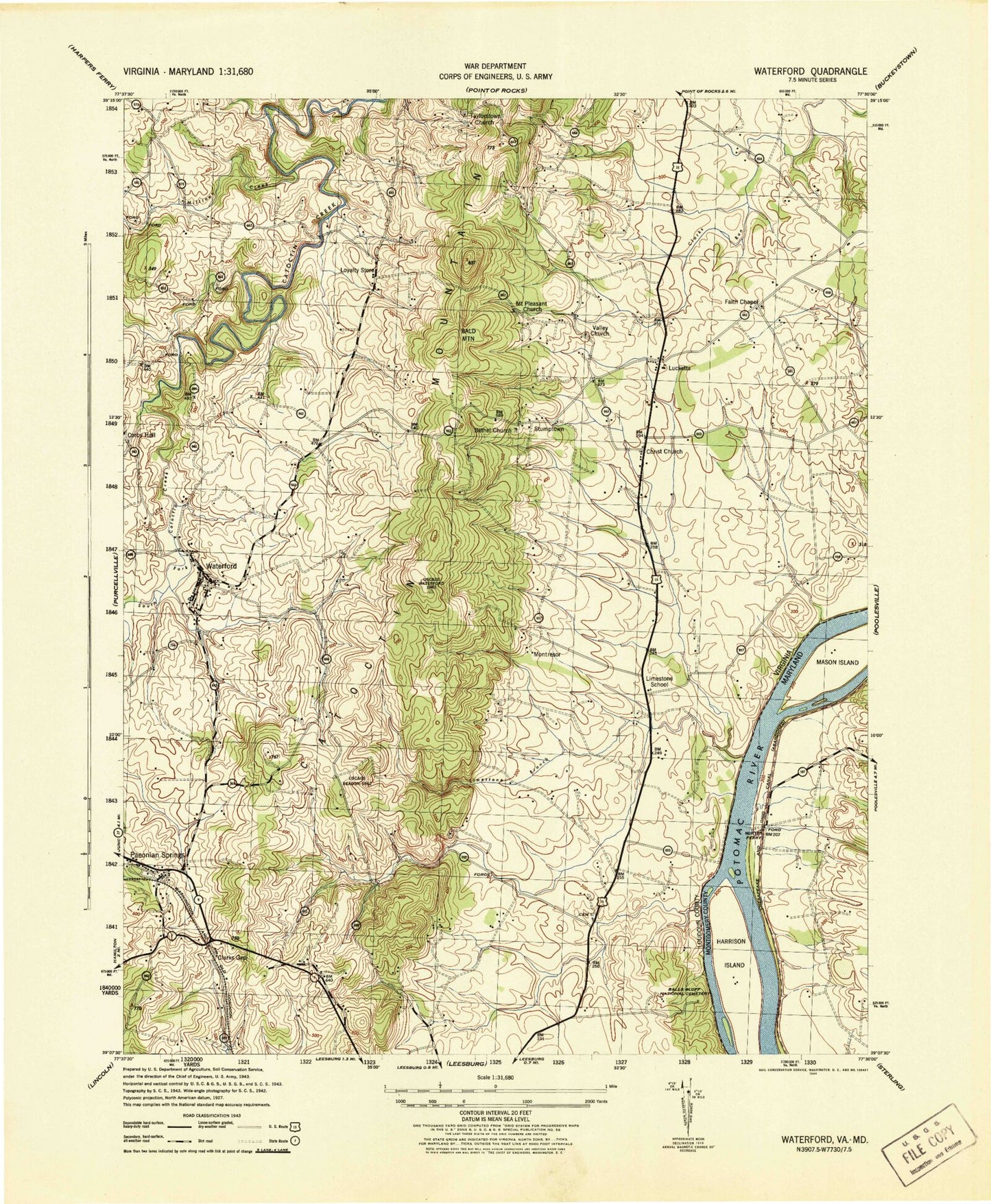 Classic USGS Waterford Virginia 7.5'x7.5' Topo Map Image