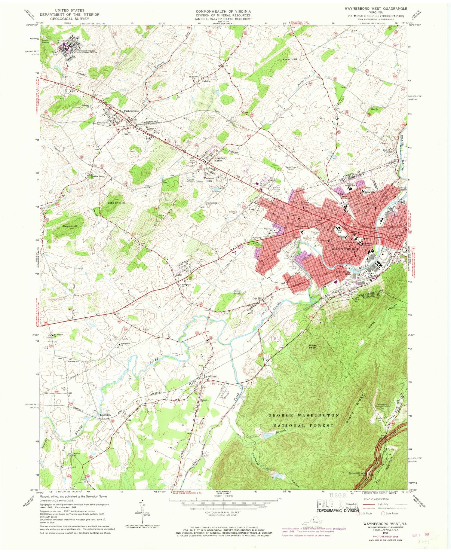 Classic USGS Waynesboro West Virginia 7.5'x7.5' Topo Map Image