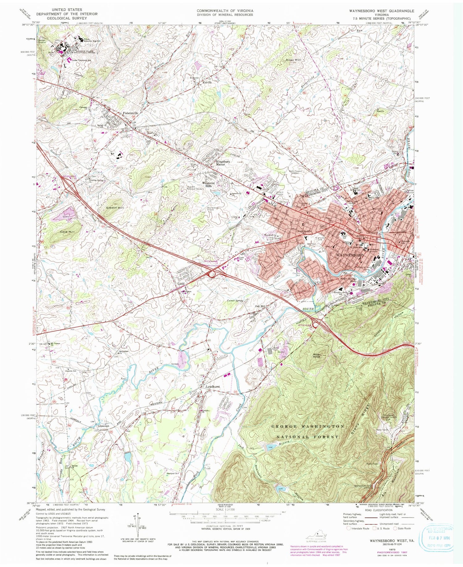 Classic USGS Waynesboro West Virginia 7.5'x7.5' Topo Map Image