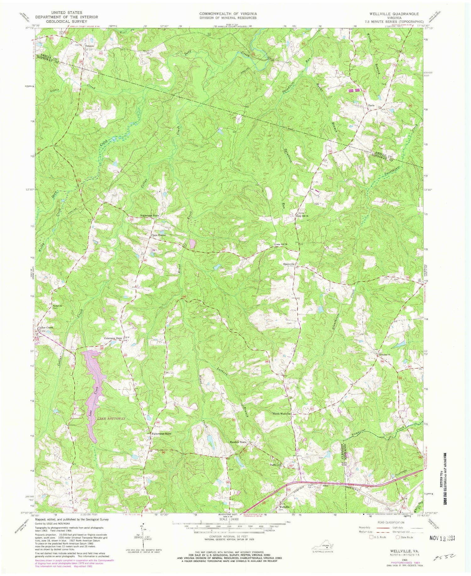 Classic USGS Wellville Virginia 7.5'x7.5' Topo Map Image