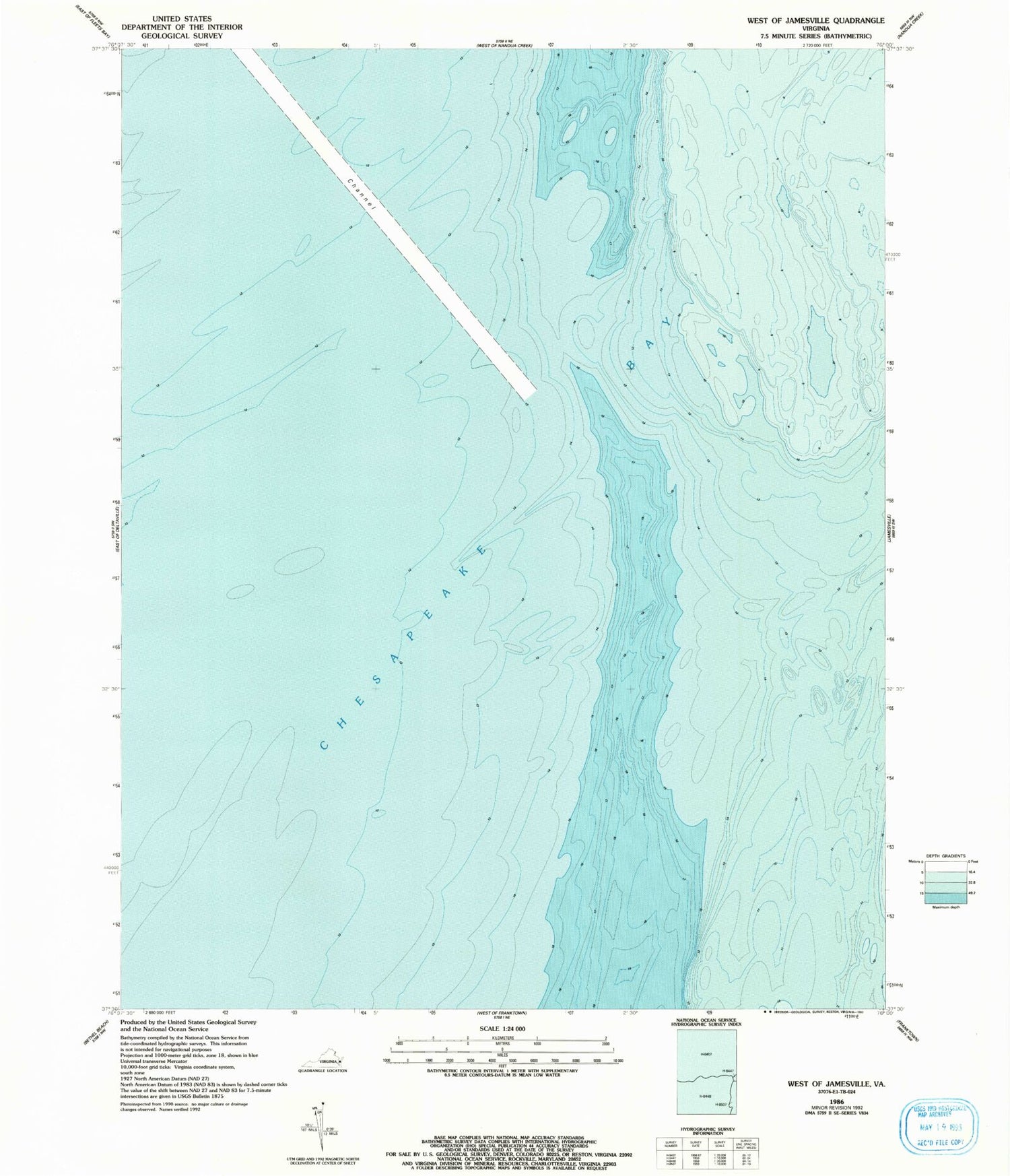 Classic USGS West of Jamesville Virginia 7.5'x7.5' Topo Map Image