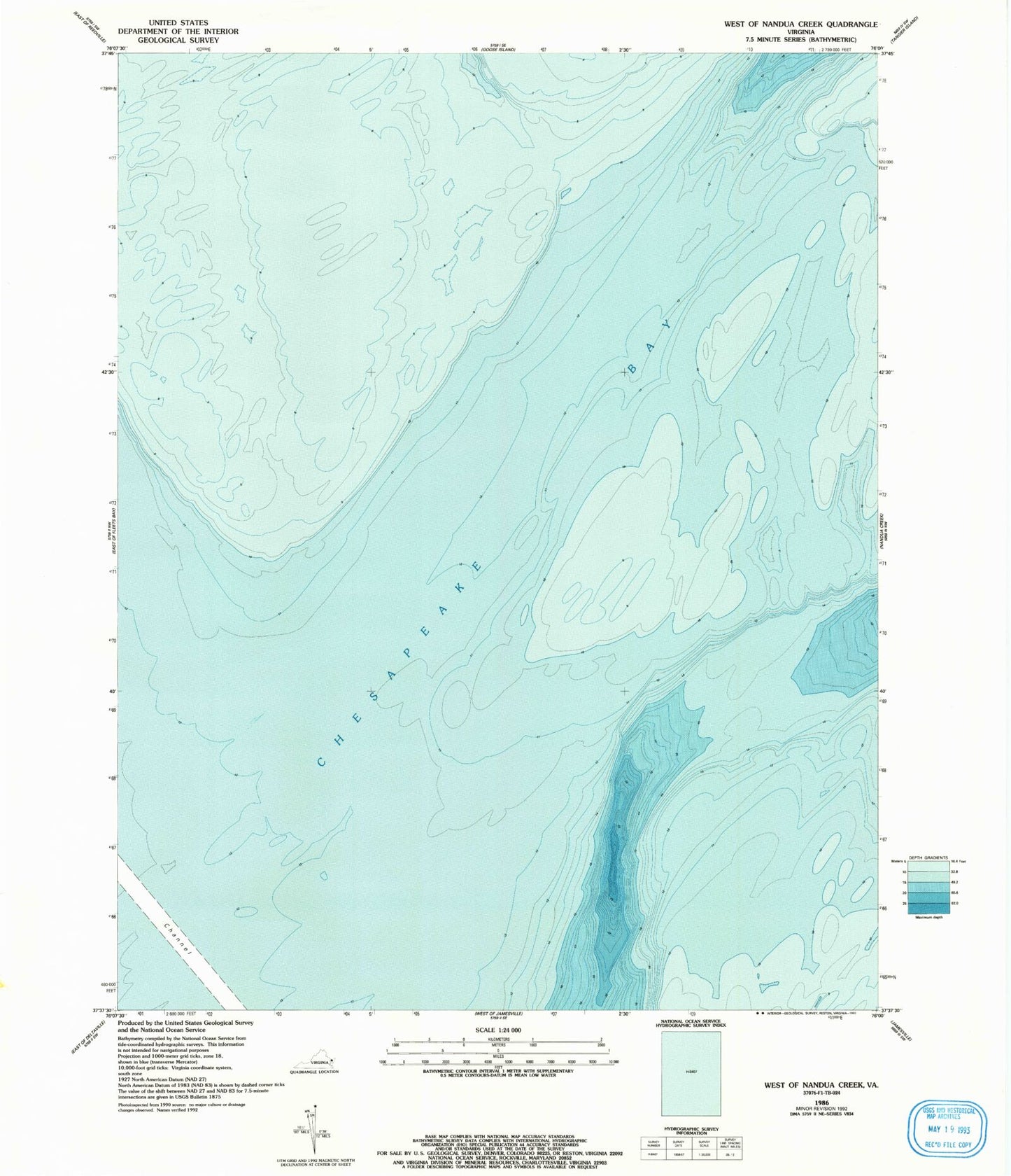 Classic USGS West of Nandua Creek Virginia 7.5'x7.5' Topo Map Image