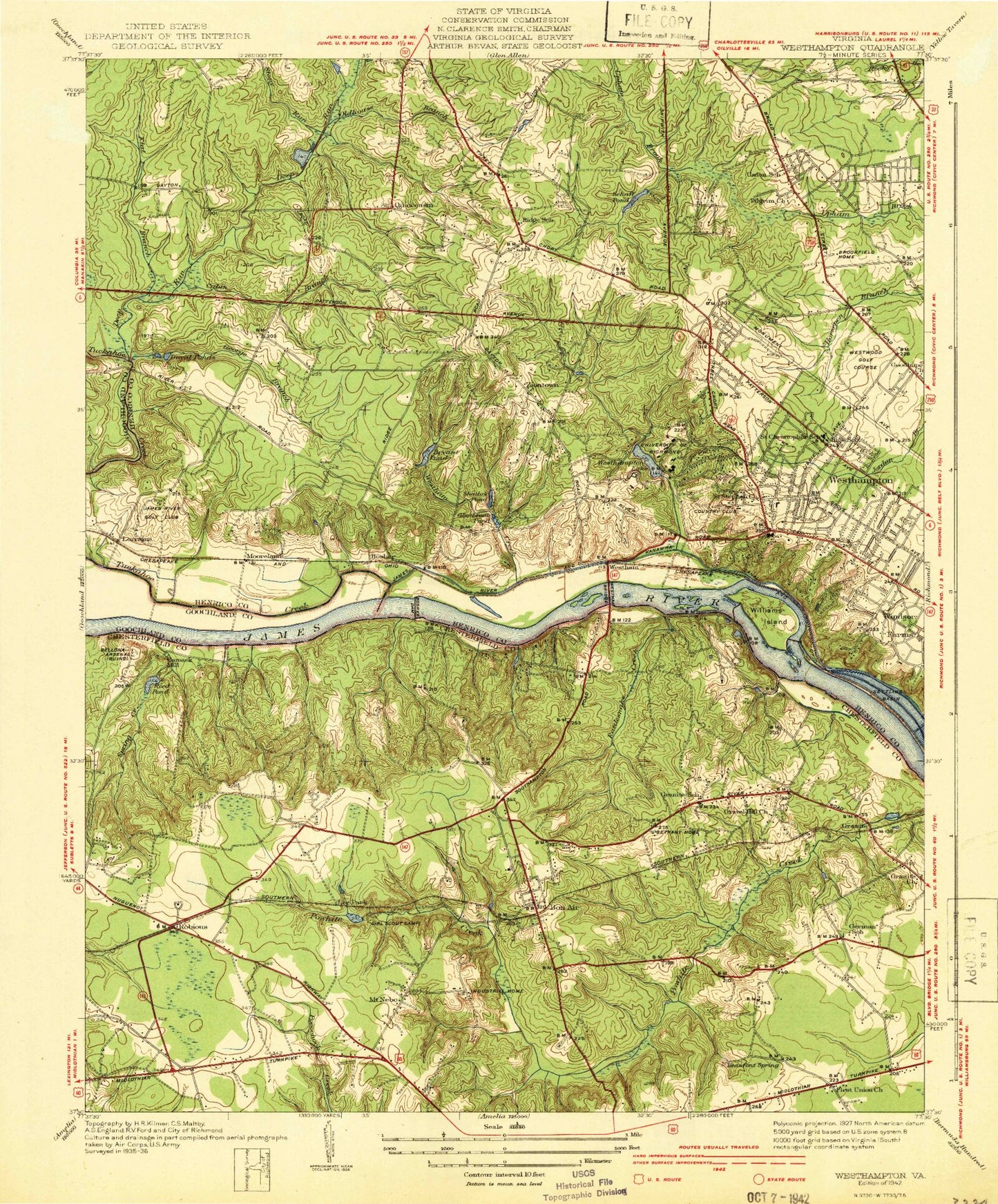 Classic USGS Bon Air Virginia 7.5'x7.5' Topo Map Image