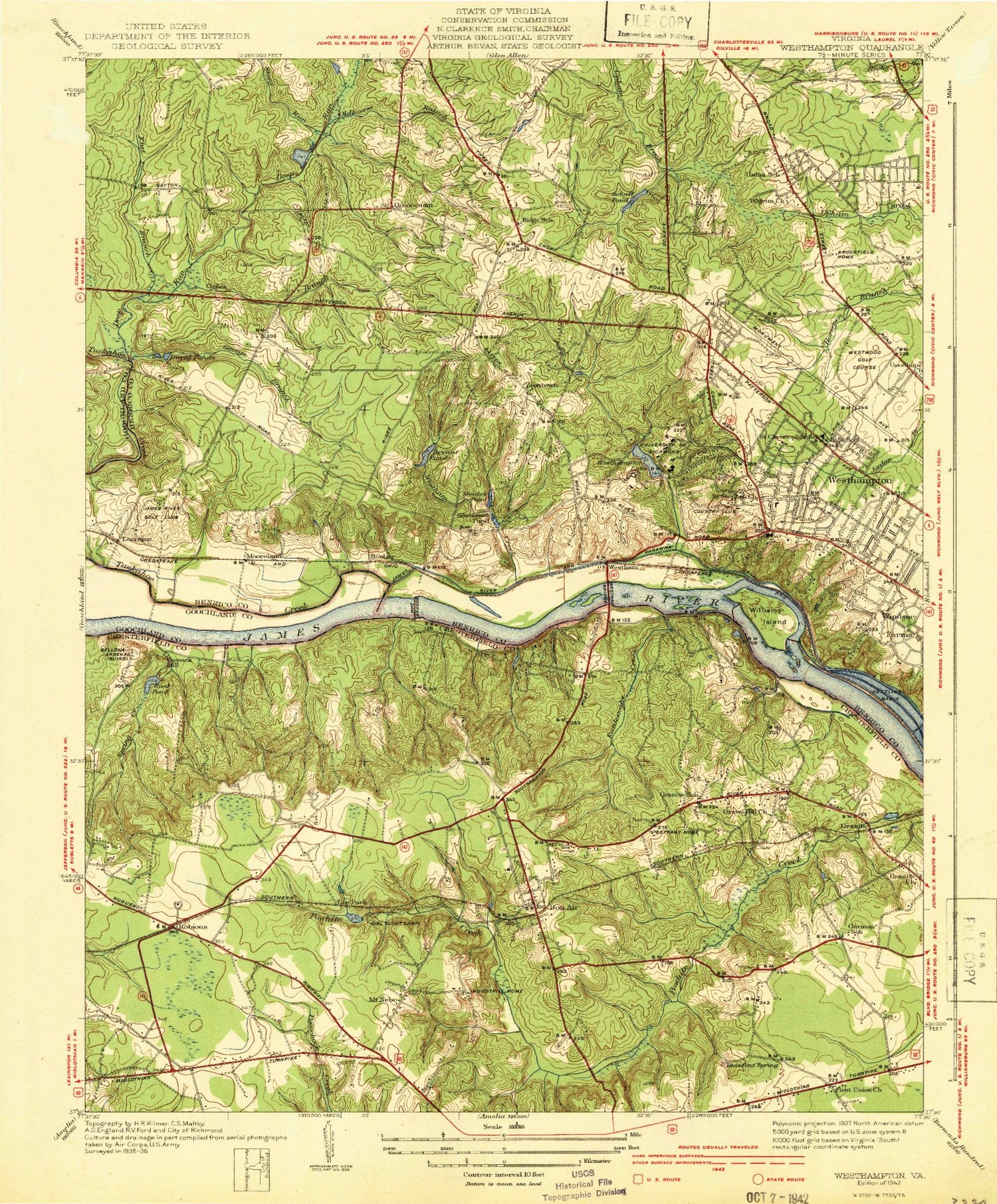 Classic USGS Bon Air Virginia 7.5'x7.5' Topo Map Image
