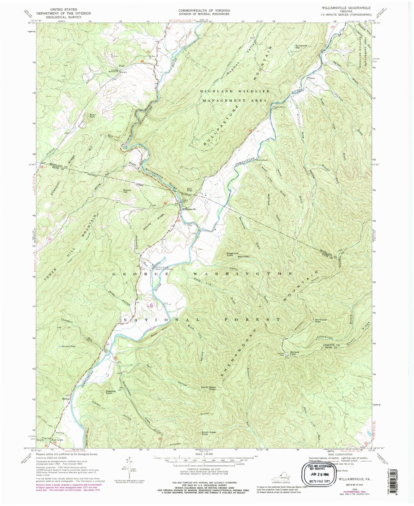 Classic USGS Williamsville Virginia 7.5'x7.5' Topo Map Image