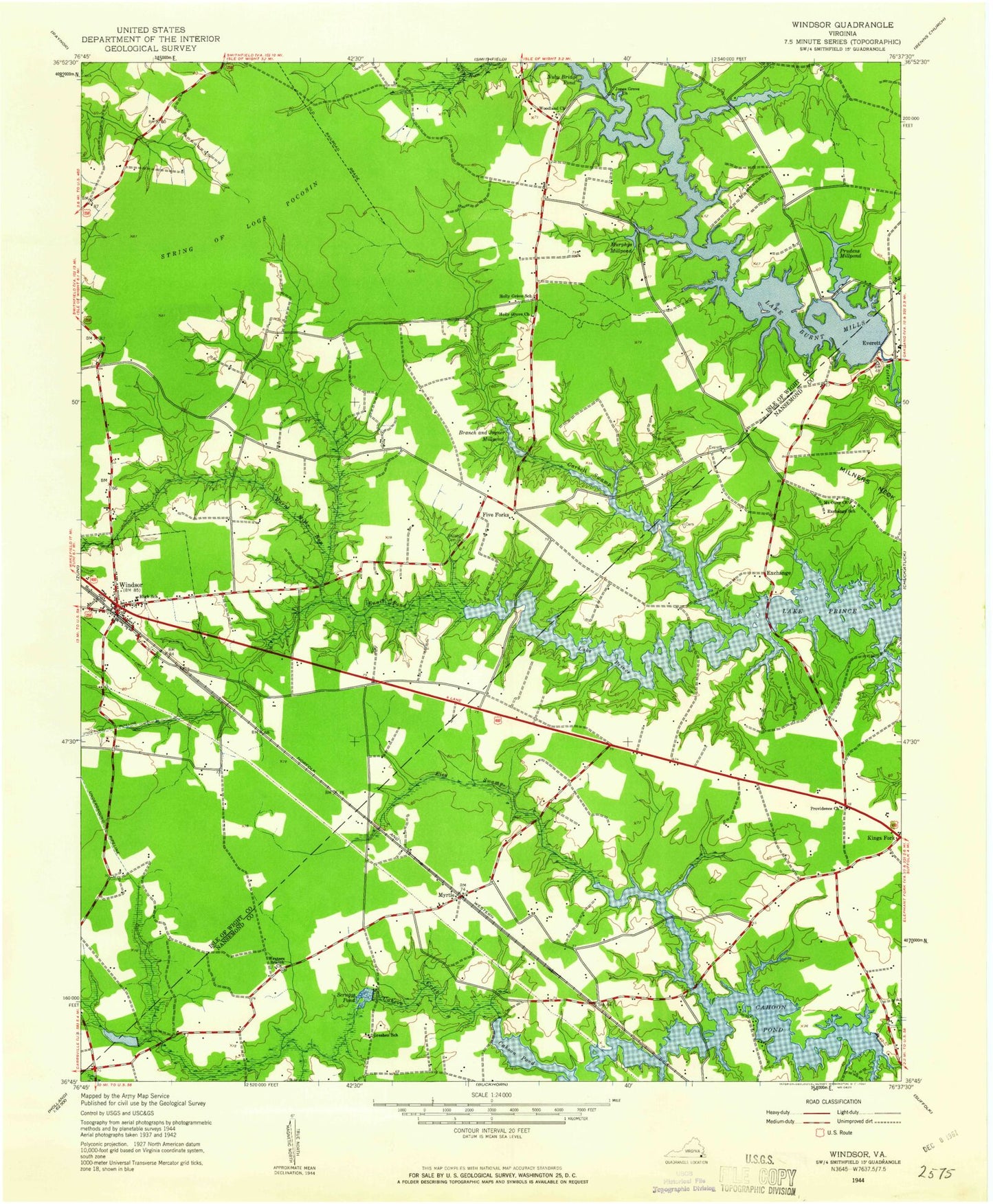 Classic USGS Windsor Virginia 7.5'x7.5' Topo Map Image