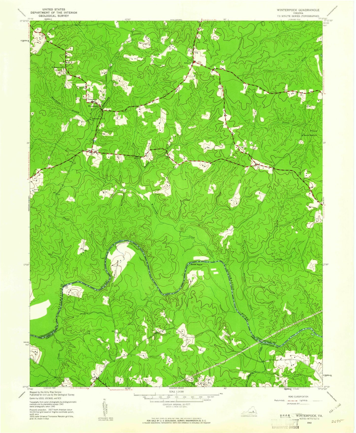 Classic USGS Winterpock Virginia 7.5'x7.5' Topo Map Image