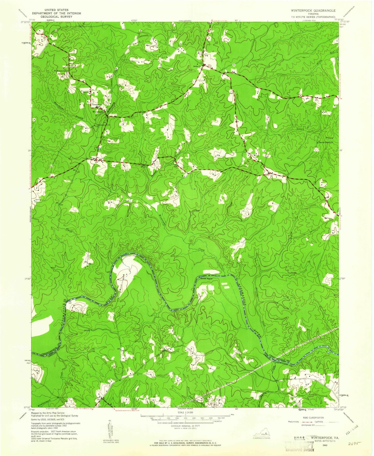 Classic USGS Winterpock Virginia 7.5'x7.5' Topo Map Image