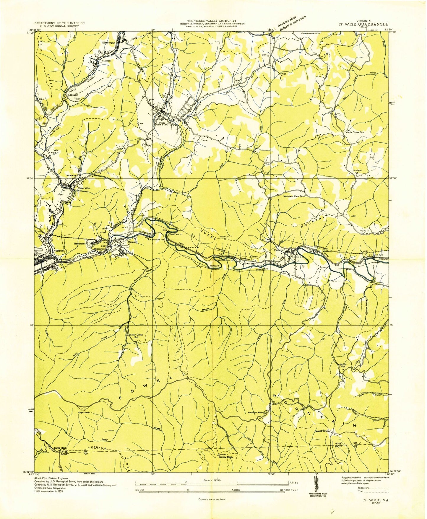 Classic USGS Wise Virginia 7.5'x7.5' Topo Map Image