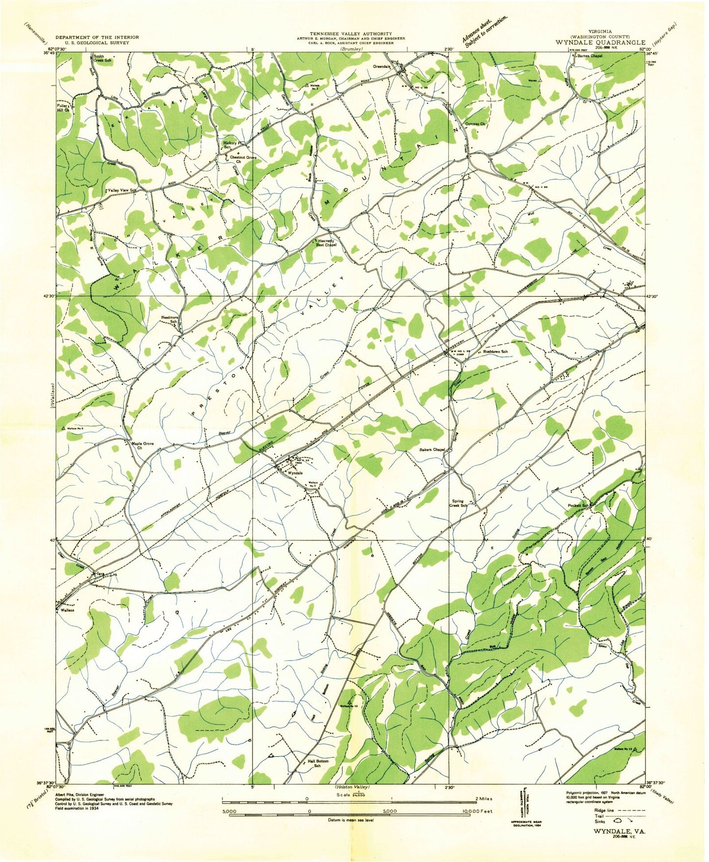 Classic USGS Wyndale Virginia 7.5'x7.5' Topo Map Image