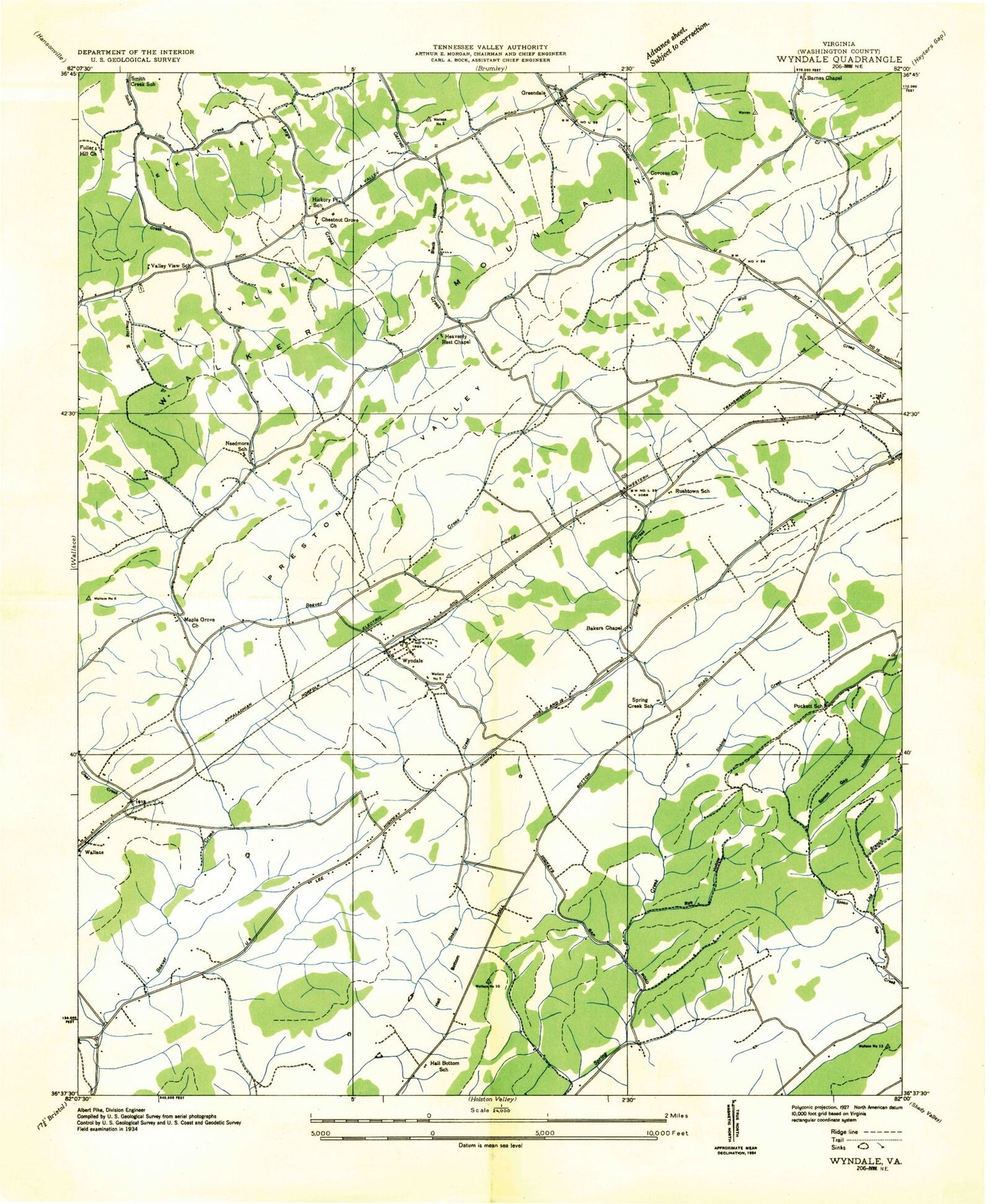 Classic USGS Wyndale Virginia 7.5'x7.5' Topo Map Image