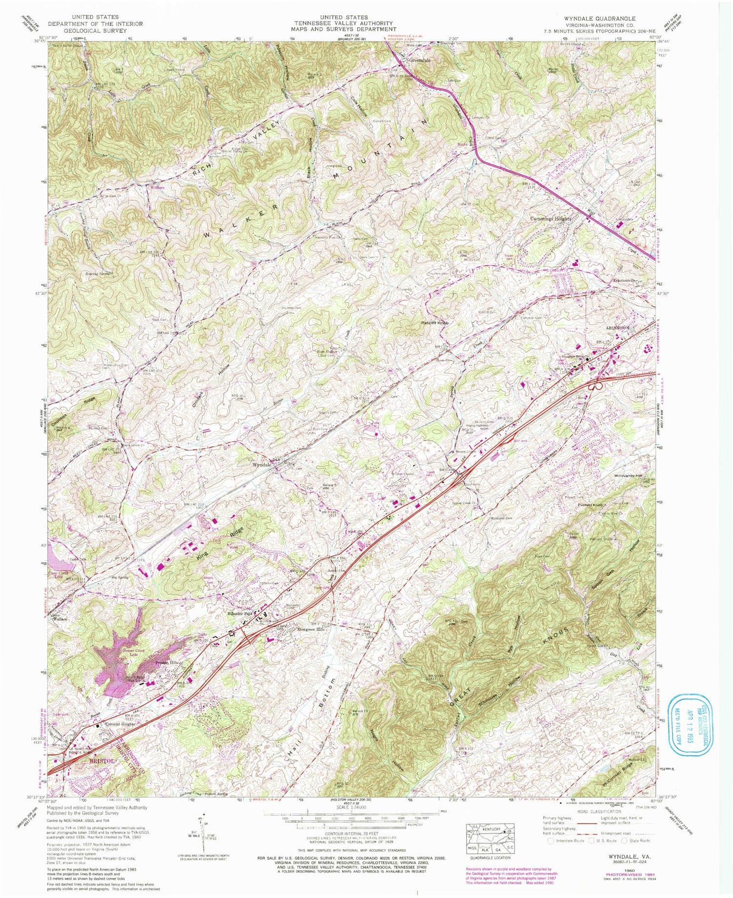 Classic USGS Wyndale Virginia 7.5'x7.5' Topo Map Image